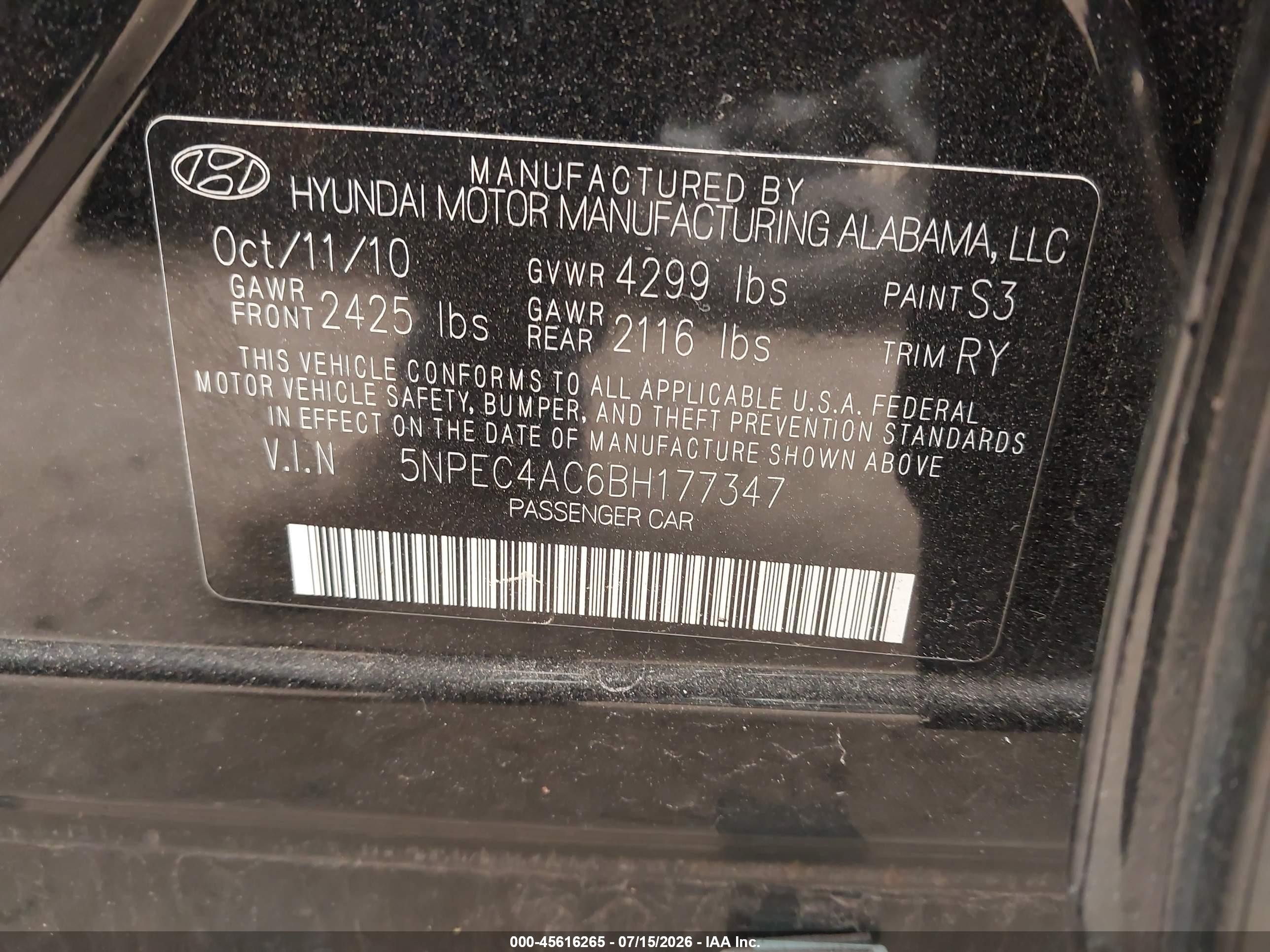 2011 Hyundai Sonata Se Black vin: 5NPEC4AC6BH177347