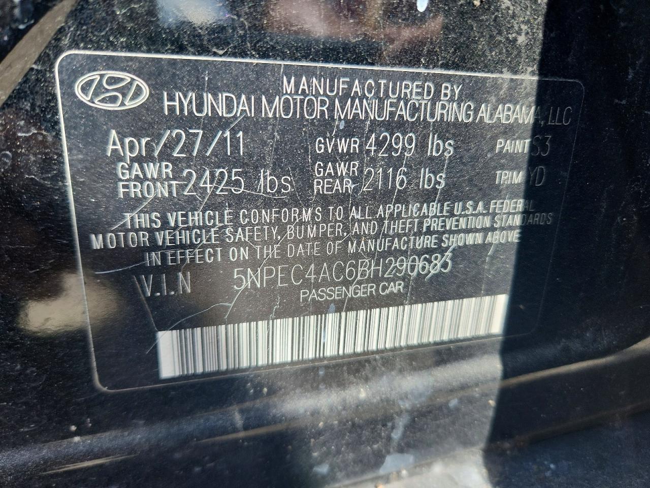 2011 Hyundai Sonata Limited Black vin: 5NPEC4AC6BH290683