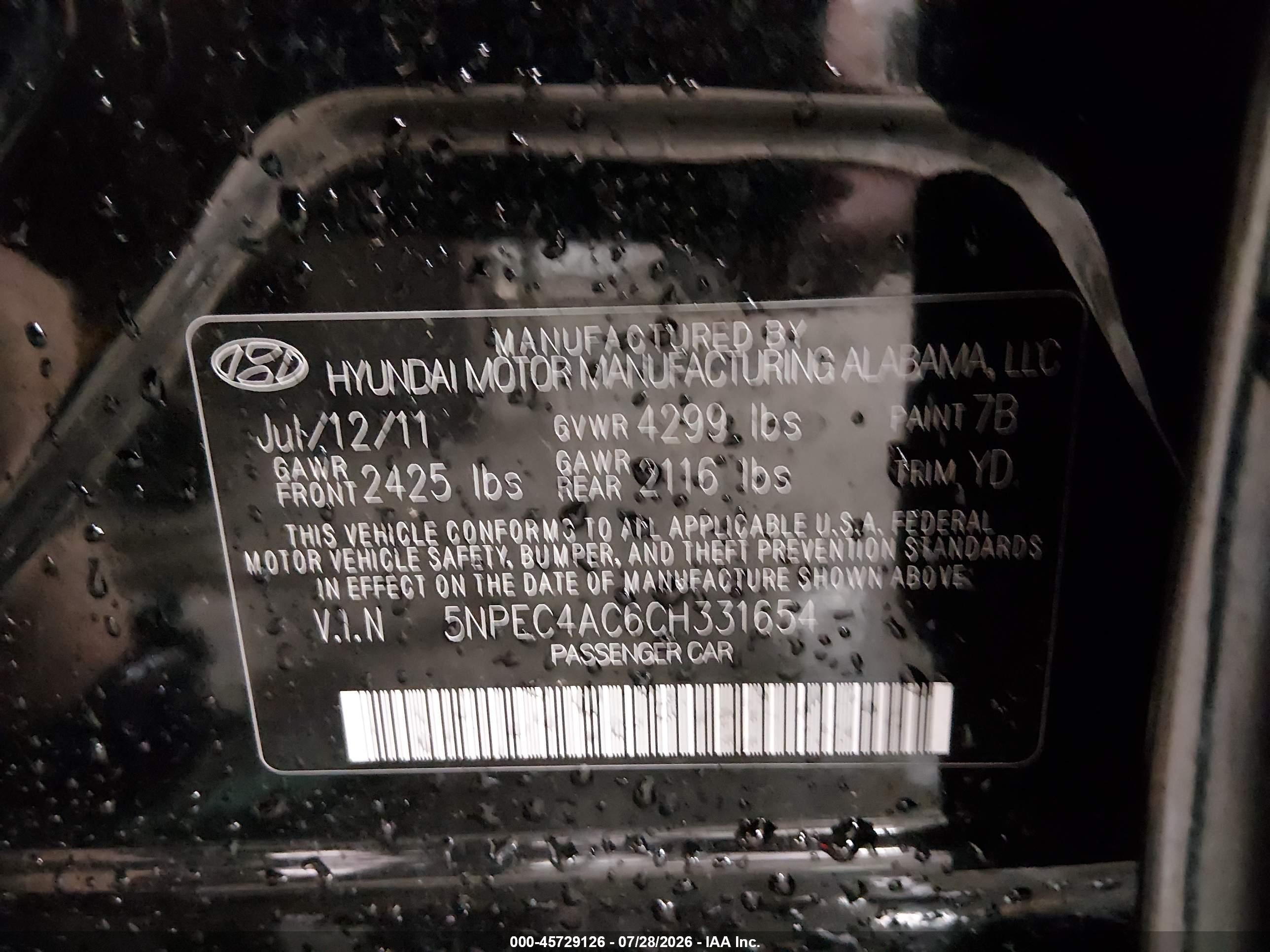 2012 Hyundai Sonata Limited Black vin: 5NPEC4AC6CH331654