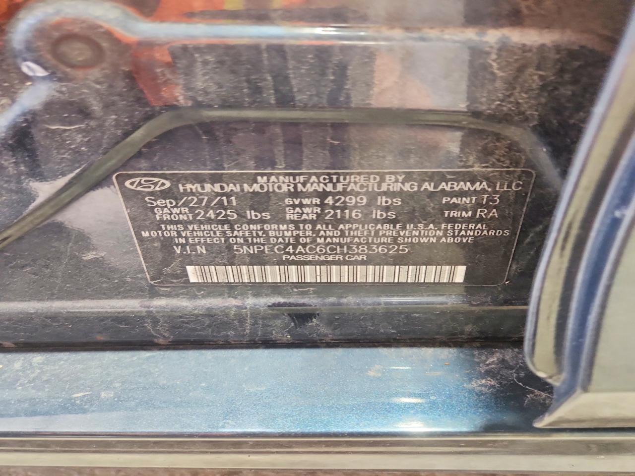 2012 Hyundai Sonata Limited Blue vin: 5NPEC4AC6CH383625