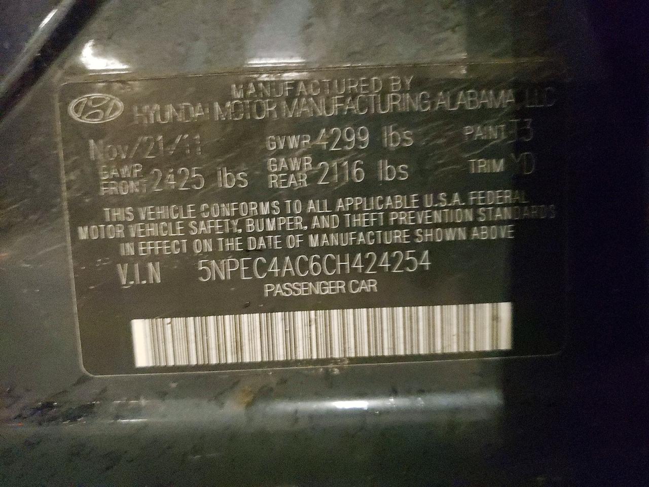 2012 Hyundai Sonata Gray vin: 5NPEC4AC6CH424254