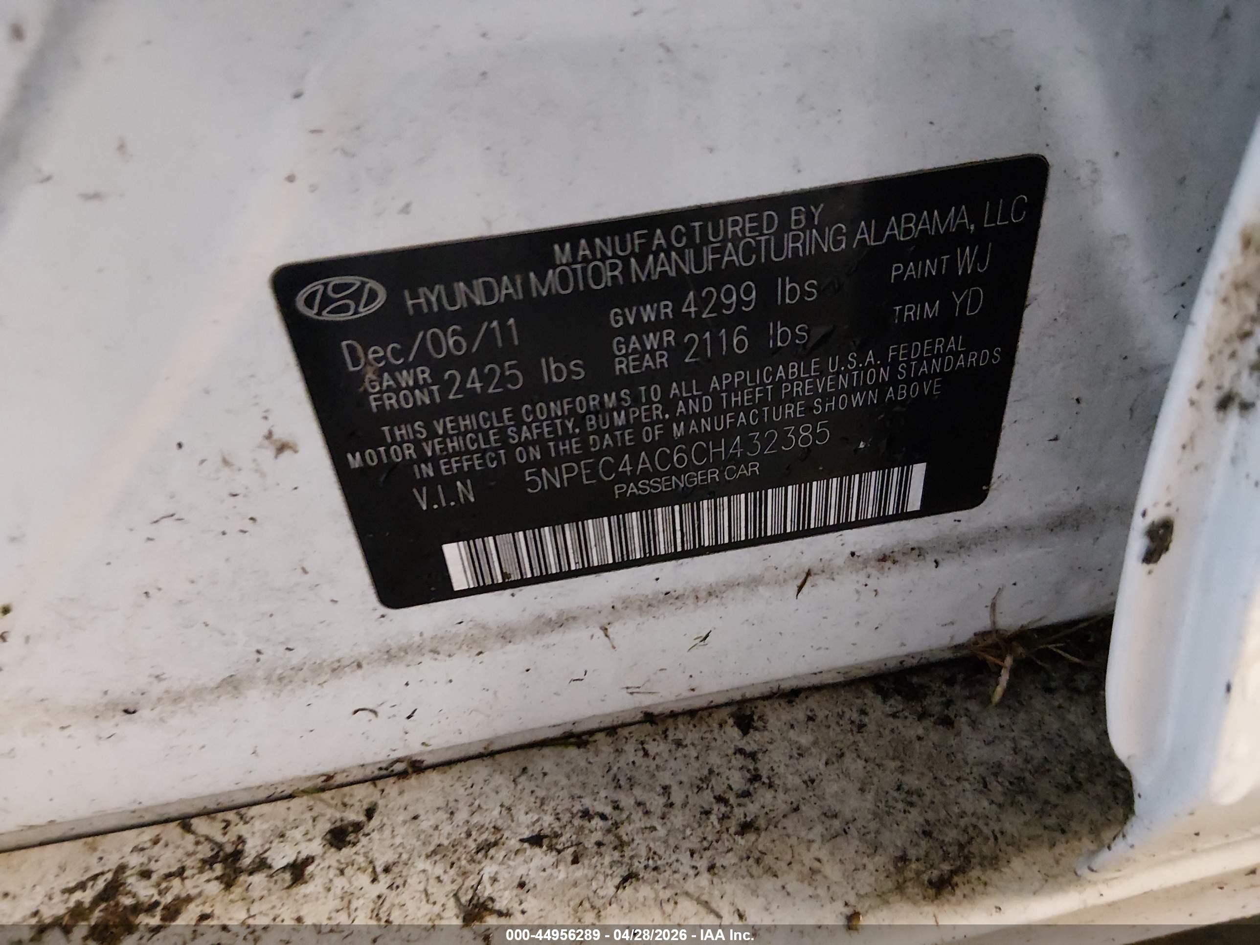 2012 Hyundai Sonata Limited Белый vin: 5NPEC4AC6CH432385