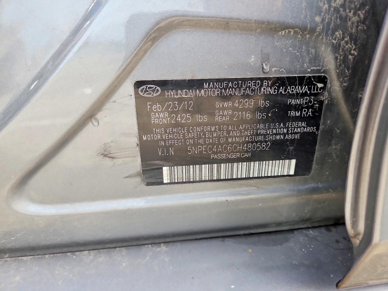 2012 Hyundai Sonata Se Серый vin: 5NPEC4AC6CH480582
