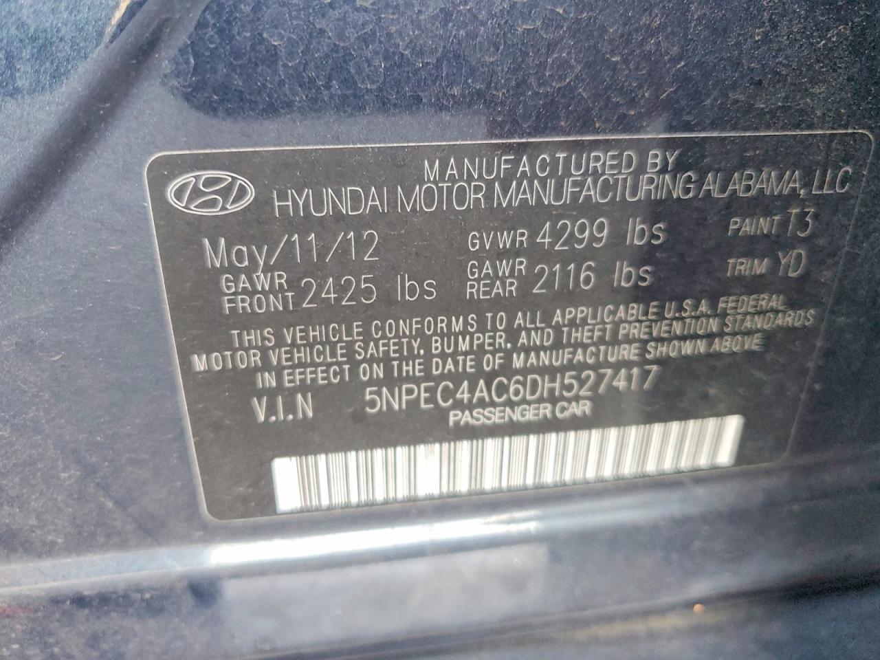 2013 Hyundai Sonata Limited Blue vin: 5NPEC4AC6DH527417