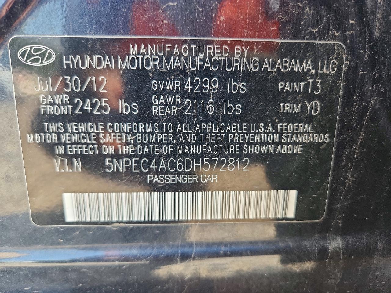 2013 Hyundai Sonata Limited Black vin: 5NPEC4AC6DH572812