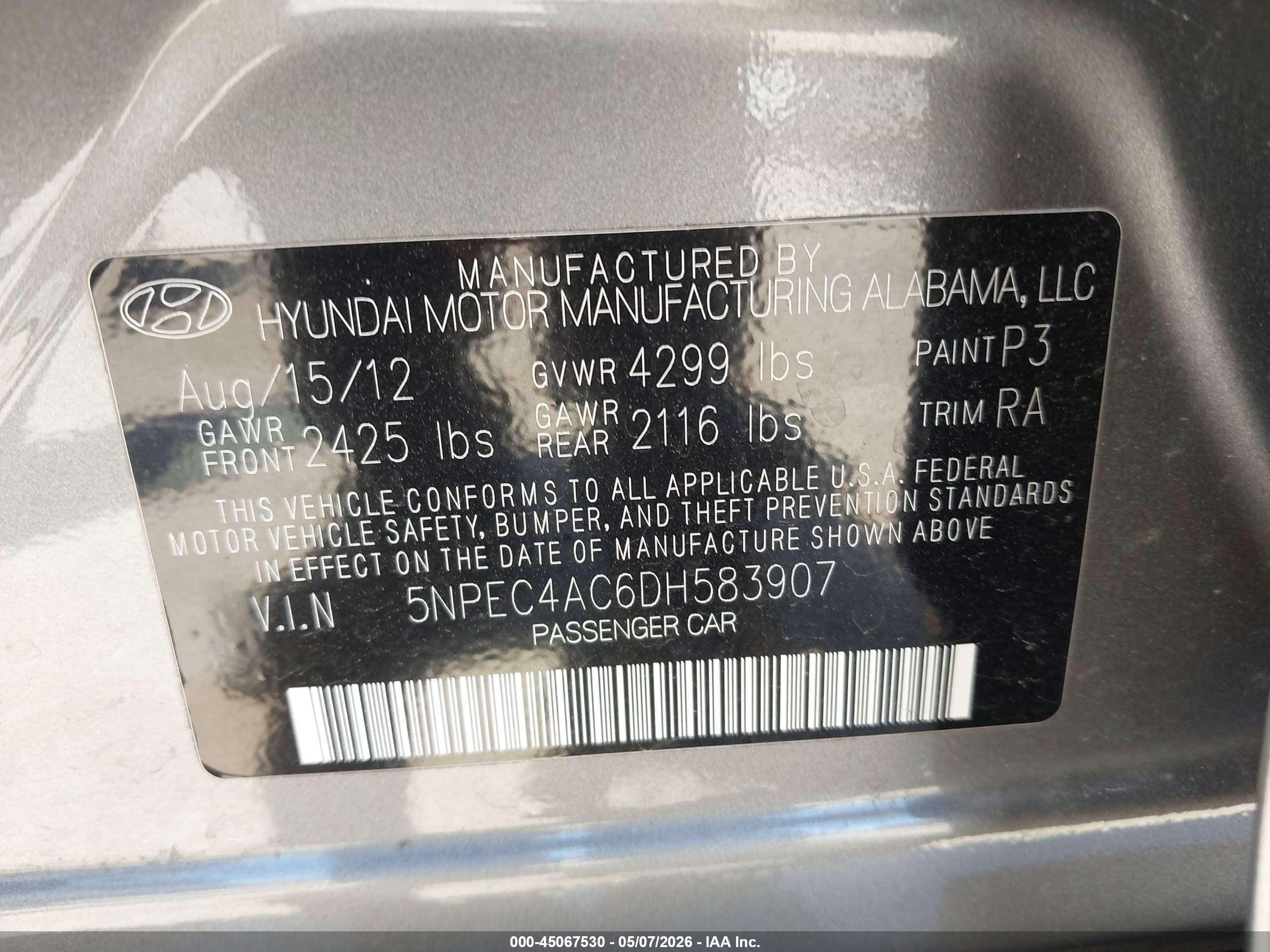 2013 Hyundai Sonata Limited Gray vin: 5NPEC4AC6DH583907