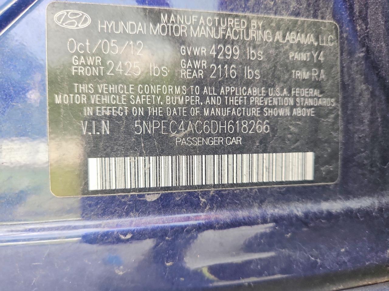 2013 Hyundai Sonata Se Blue vin: 5NPEC4AC6DH618266