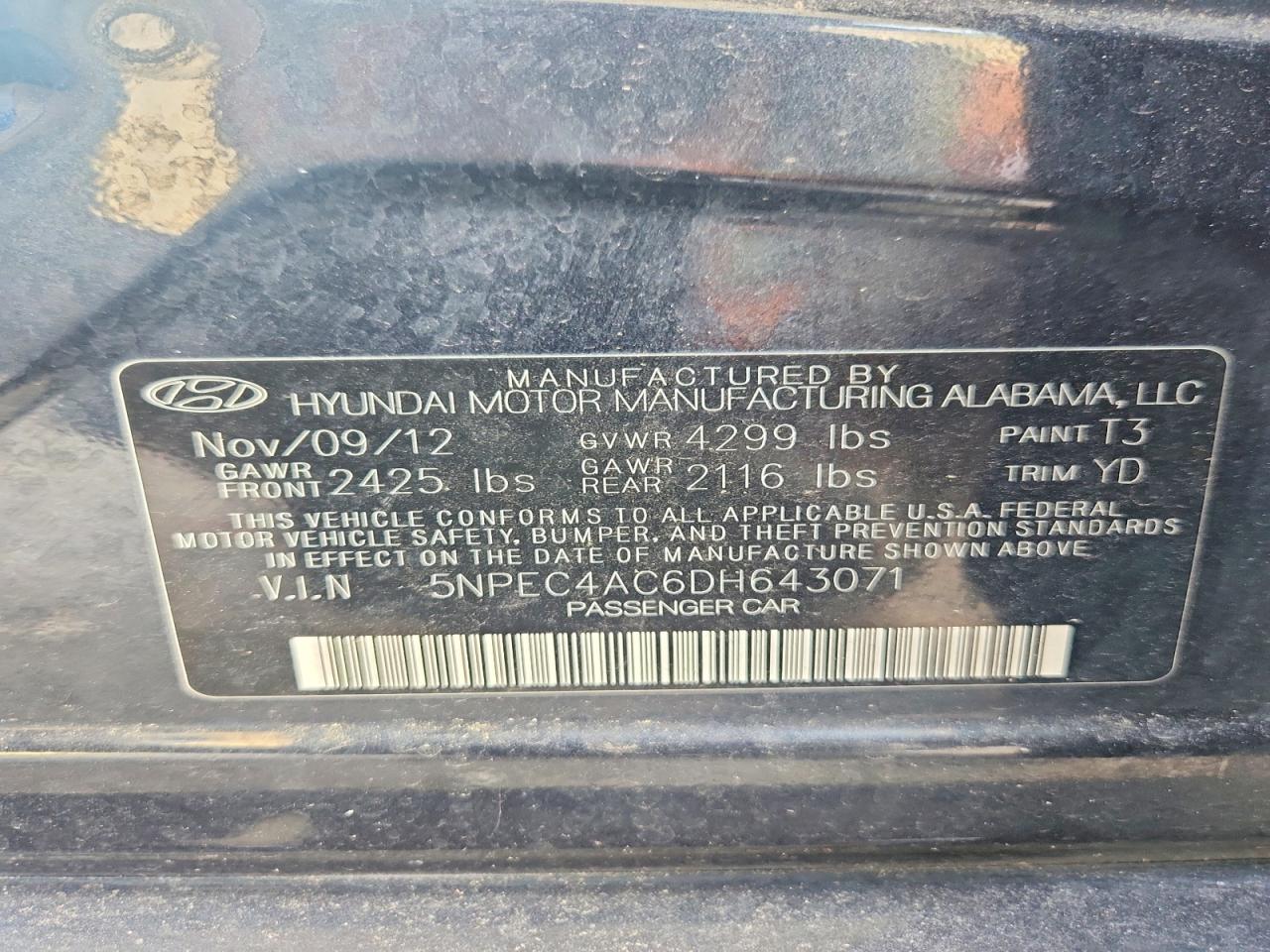 2013 Hyundai Sonata Limited Charcoal vin: 5NPEC4AC6DH643071