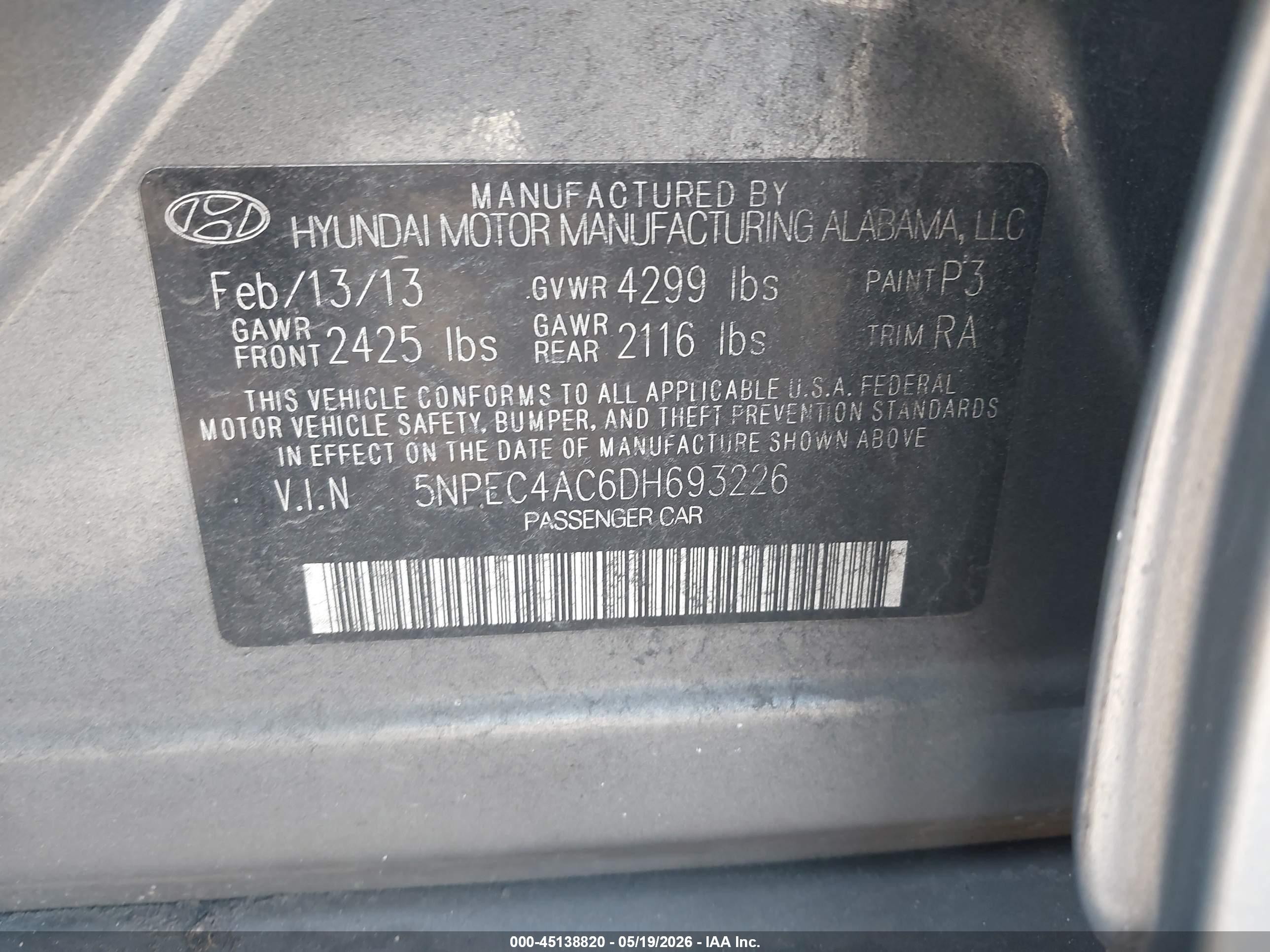 2013 Hyundai Sonata Se Silver vin: 5NPEC4AC6DH693226