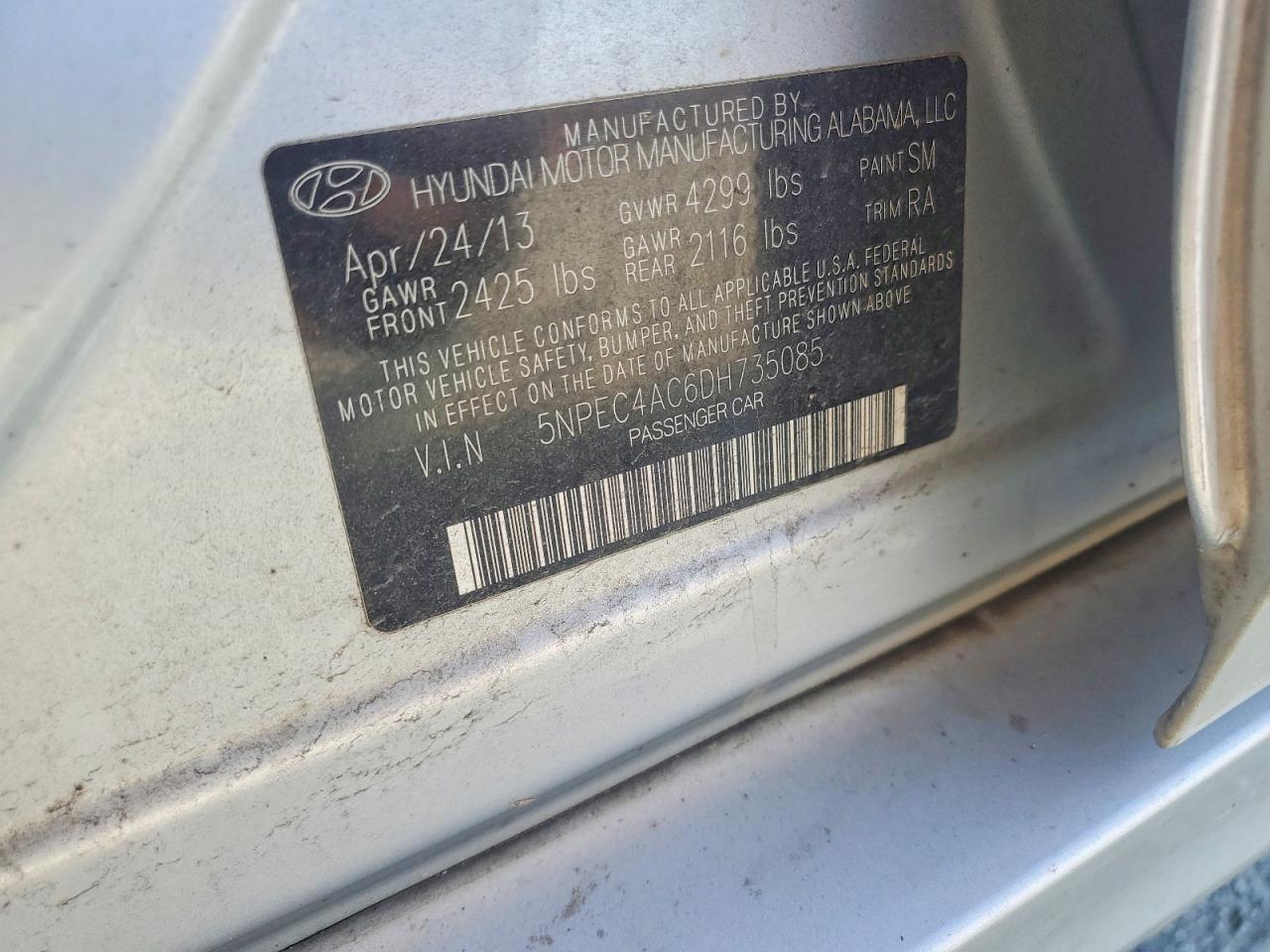 2013 Hyundai Sonata Se Silver vin: 5NPEC4AC6DH735085