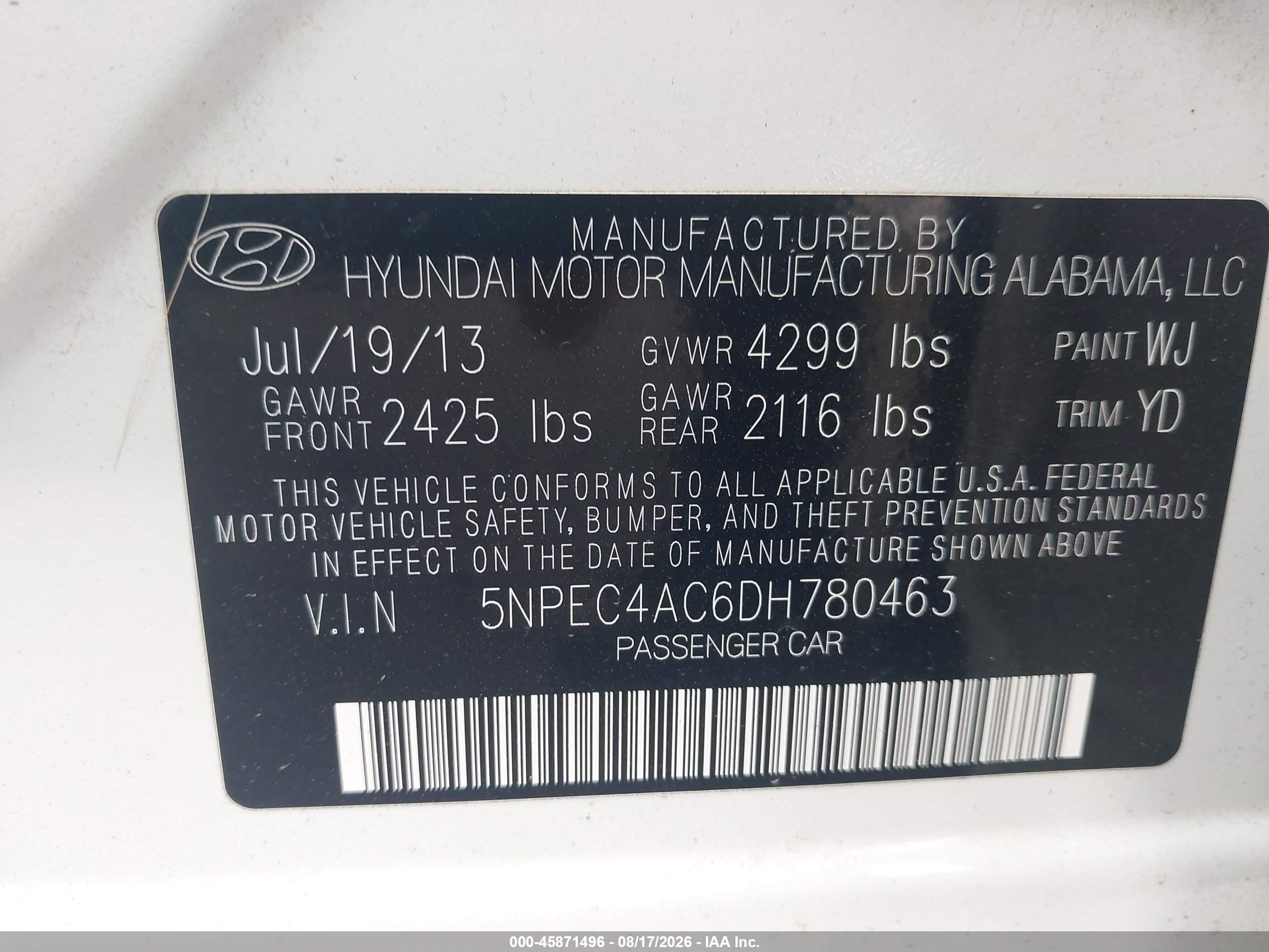 2013 Hyundai Sonata Limited White vin: 5NPEC4AC6DH780463