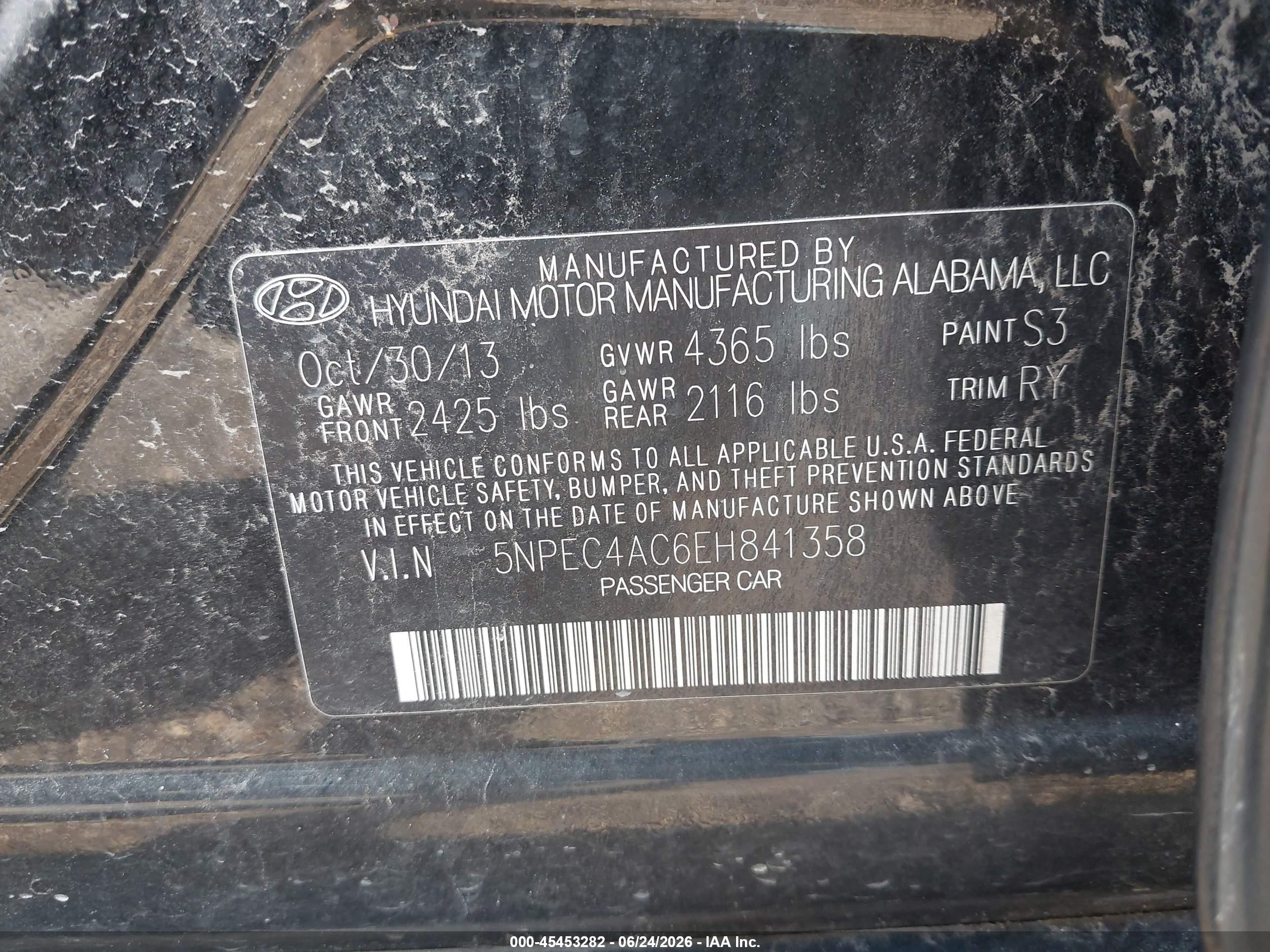 2014 Hyundai Sonata Limited Black vin: 5NPEC4AC6EH841358