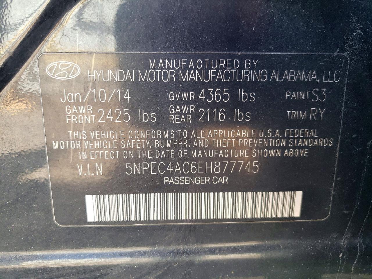 2014 Hyundai Sonata Se Black vin: 5NPEC4AC6EH877745