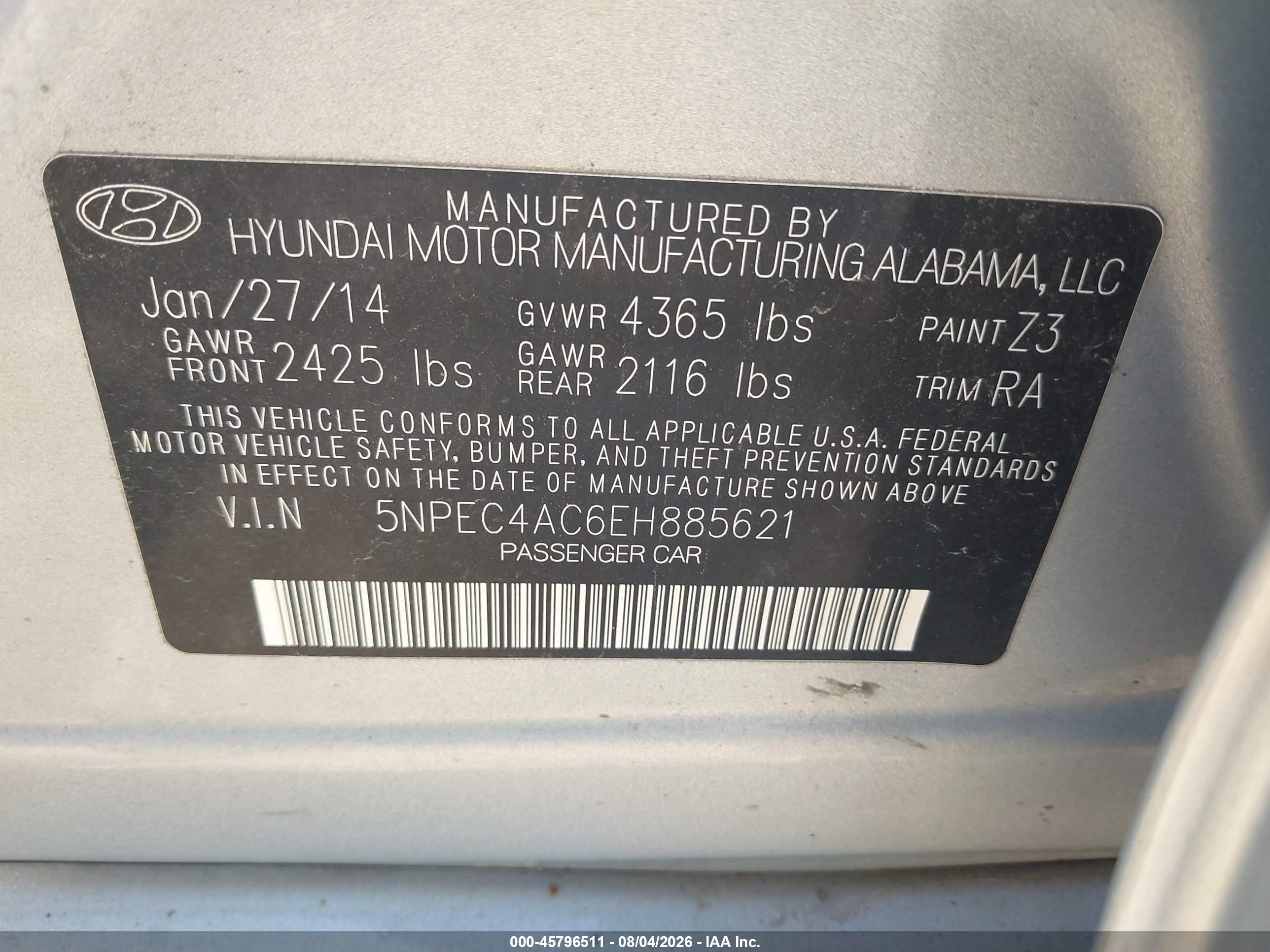 2014 Hyundai Sonata Limited Серебряный vin: 5NPEC4AC6EH885621