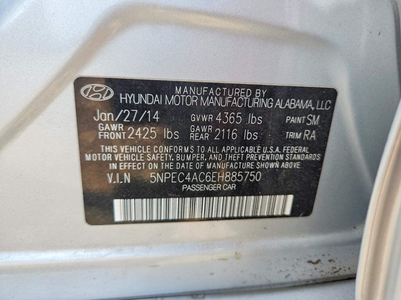 2014 Hyundai Sonata Se Silver vin: 5NPEC4AC6EH885750