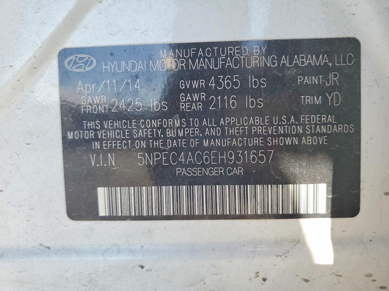 2014 Hyundai Sonata Limited Белый vin: 5NPEC4AC6EH931657