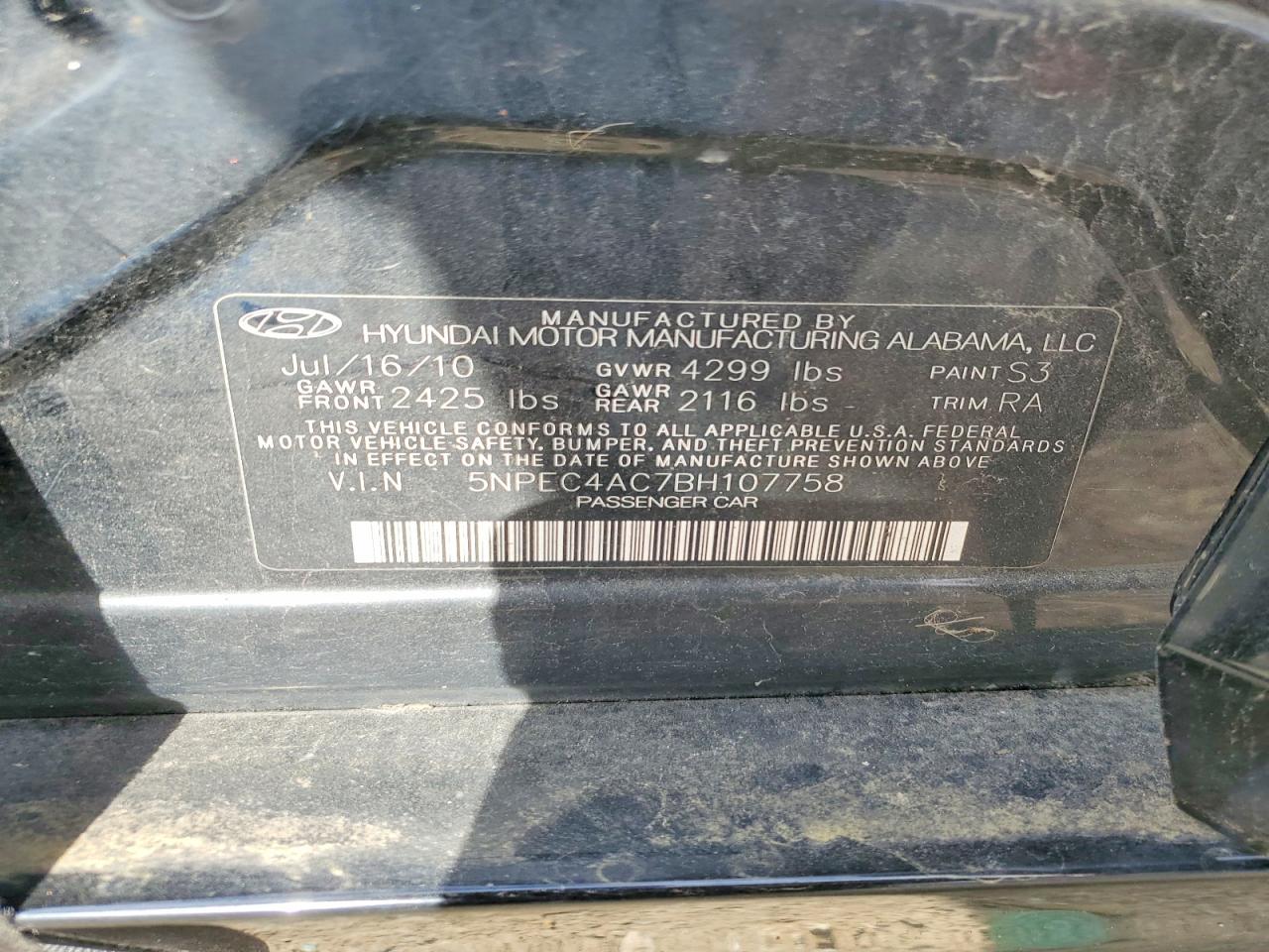 2011 Hyundai Sonata Limited Black vin: 5NPEC4AC7BH107758