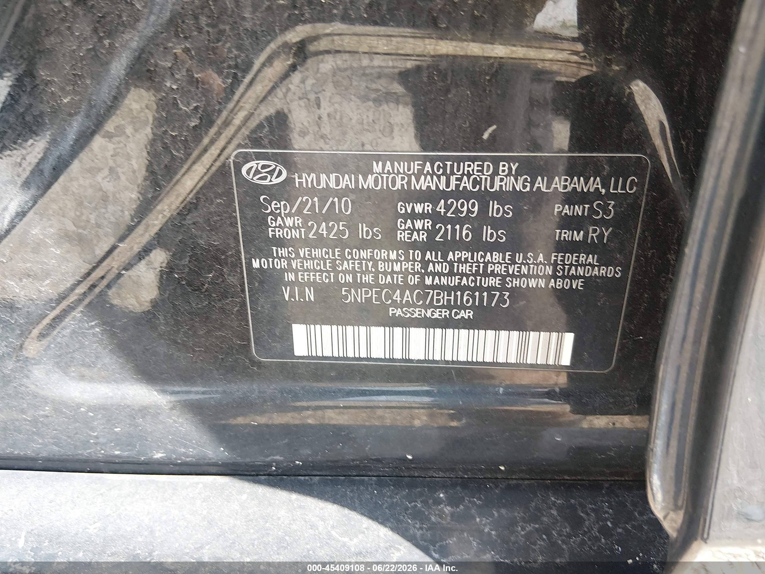 2011 Hyundai Sonata Limited Black vin: 5NPEC4AC7BH161173