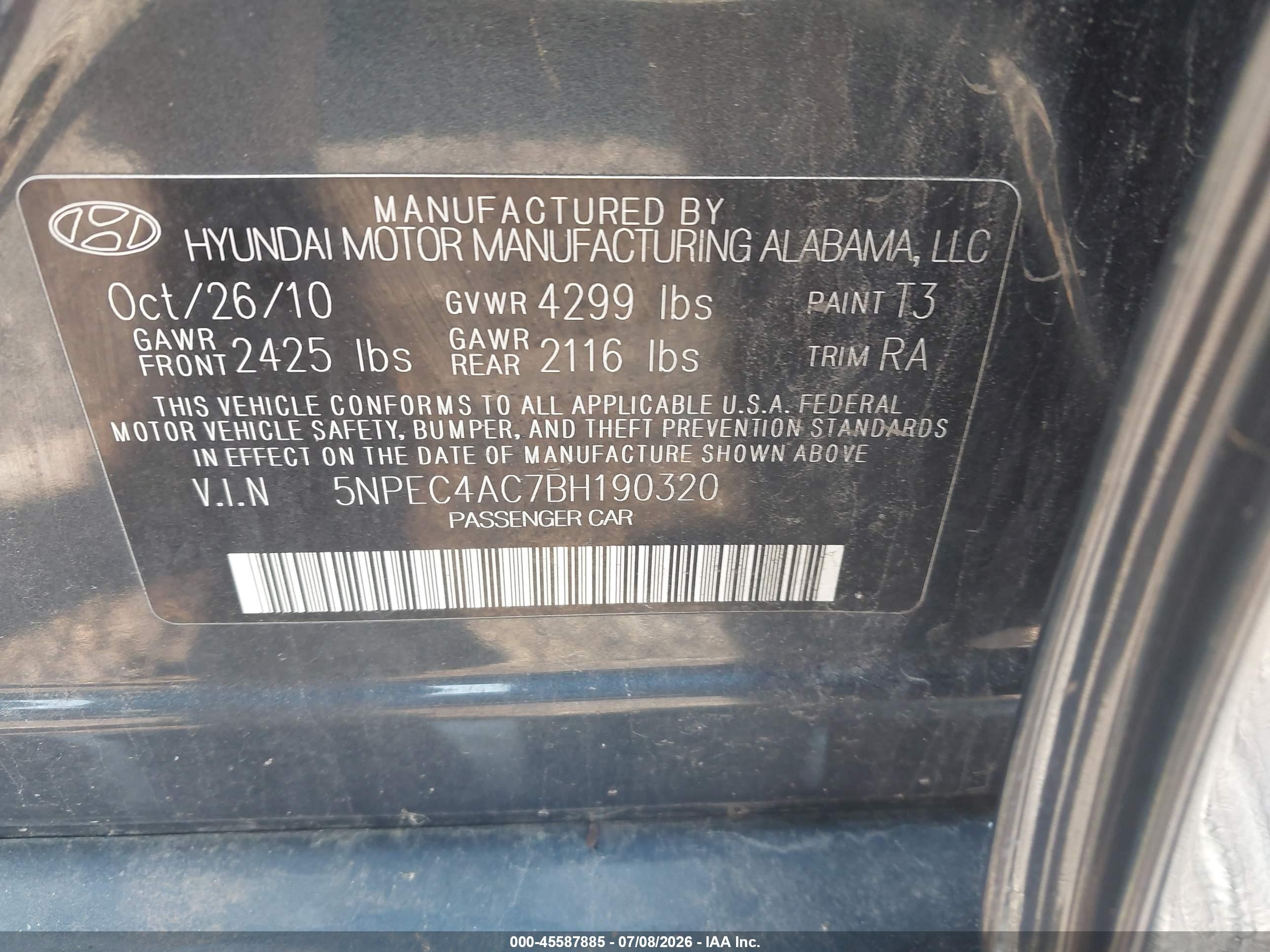 2011 Hyundai Sonata Limited Blue vin: 5NPEC4AC7BH190320