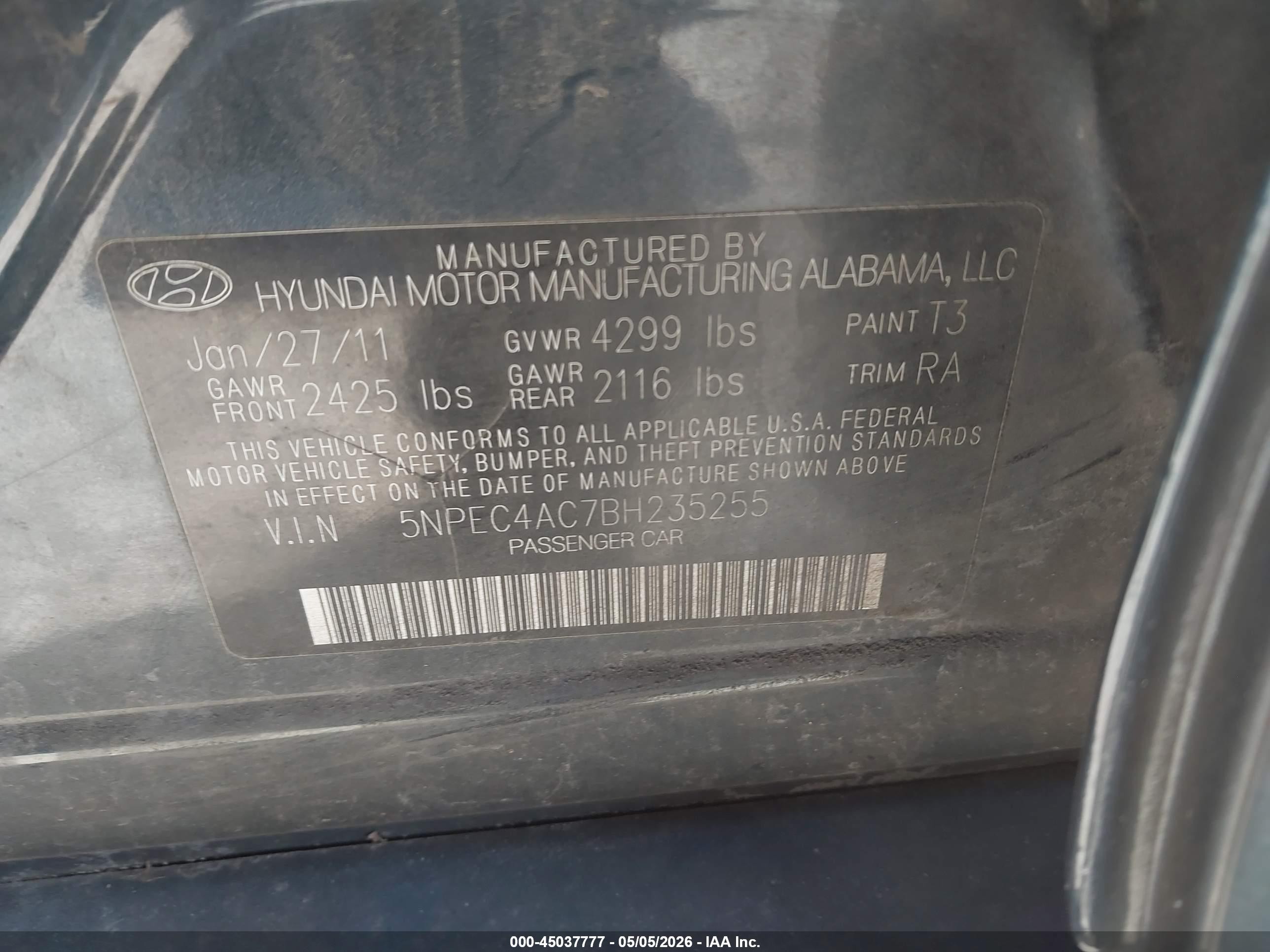 2011 Hyundai Sonata Limited Dark Blue vin: 5NPEC4AC7BH235255