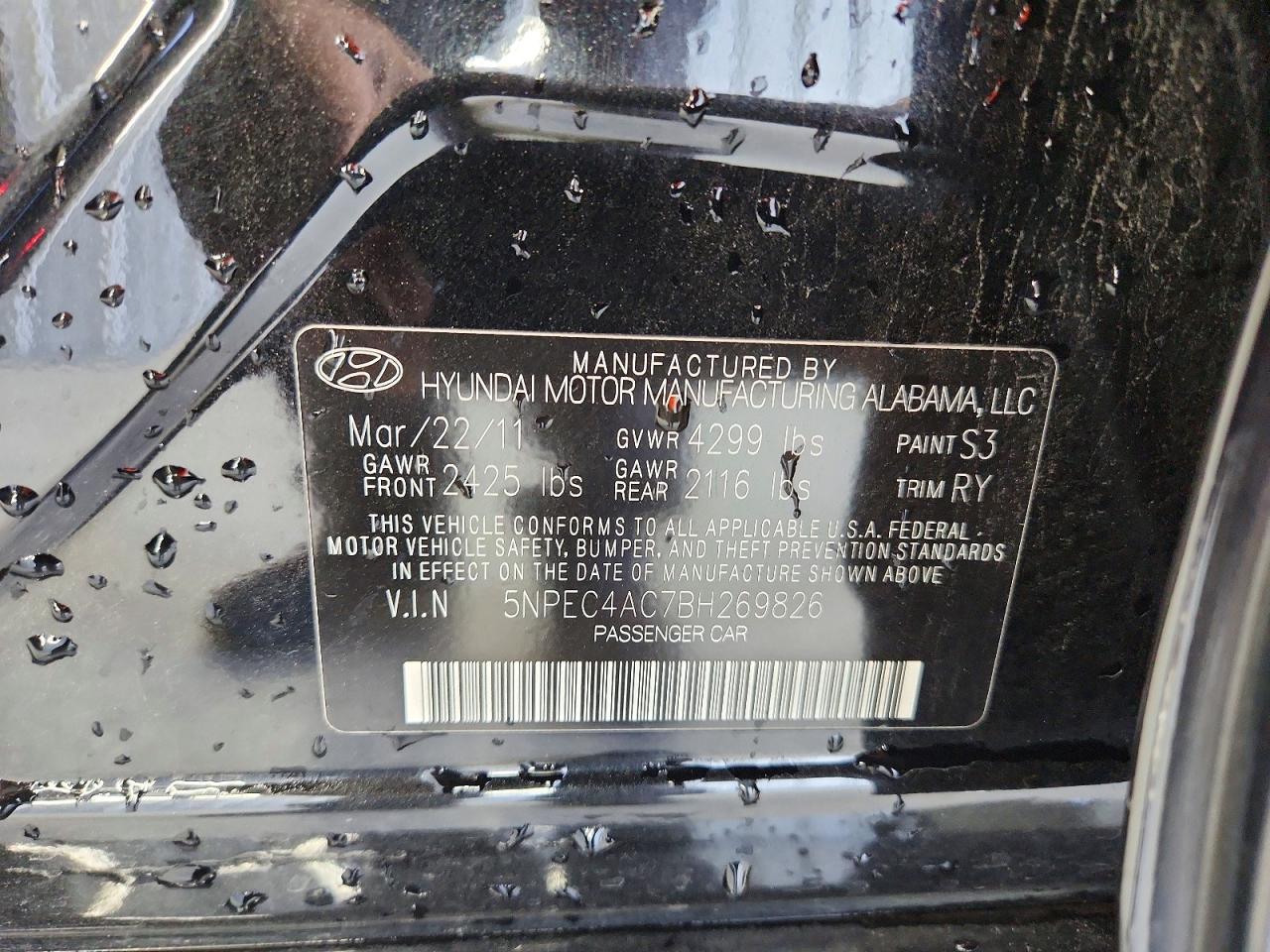 2011 Hyundai Sonata Se Black vin: 5NPEC4AC7BH269826