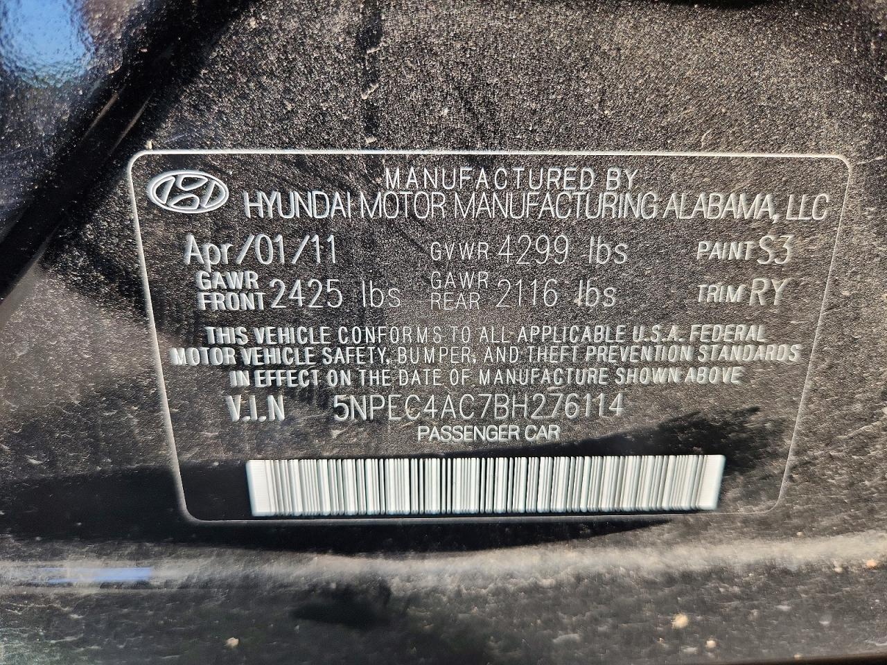 2011 Hyundai Sonata Limited Black vin: 5NPEC4AC7BH276114