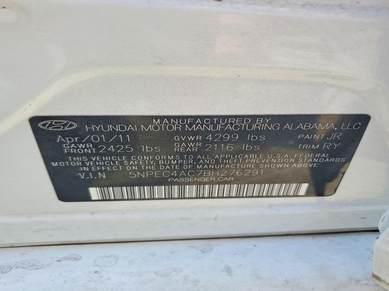2011 Hyundai Sonata Limited White vin: 5NPEC4AC7BH276291