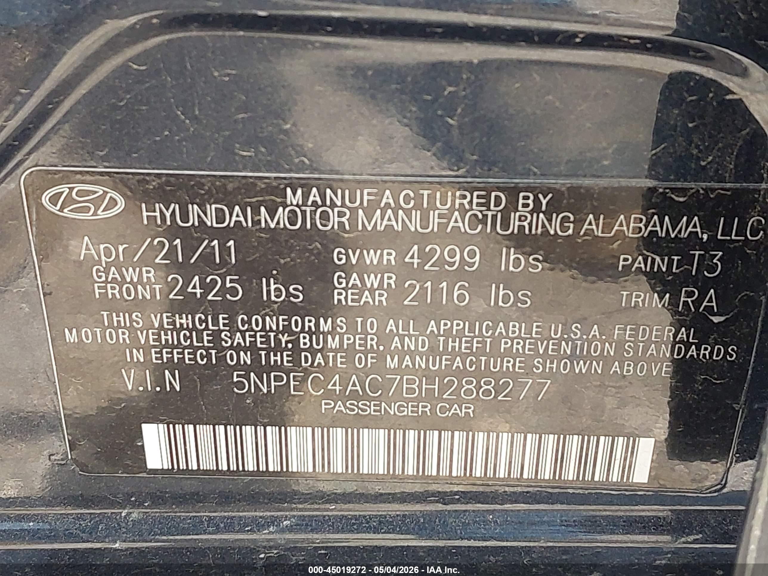 2011 Hyundai Sonata Se Blue vin: 5NPEC4AC7BH288277