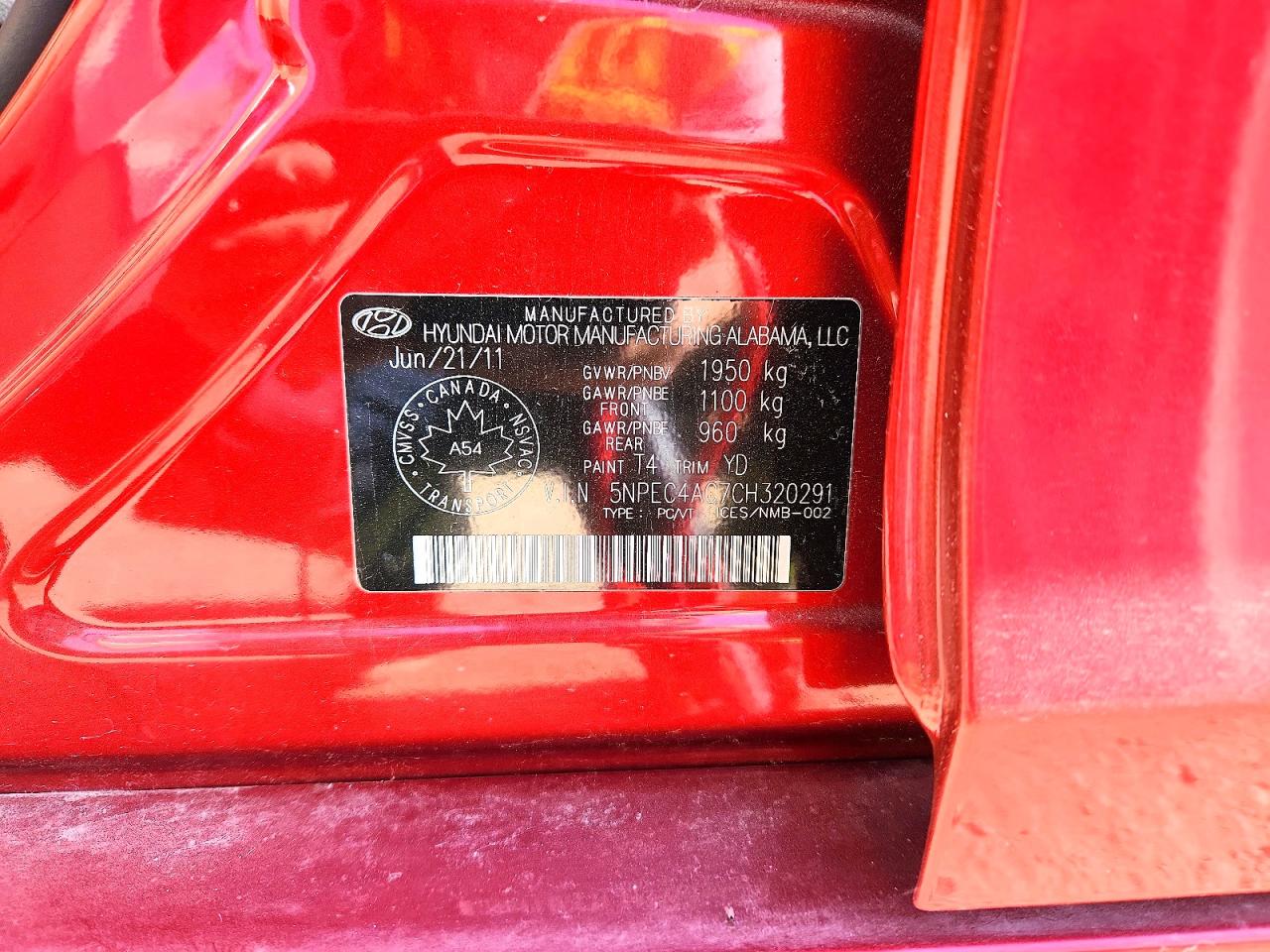2012 Hyundai Sonata Se Red vin: 5NPEC4AC7CH320291