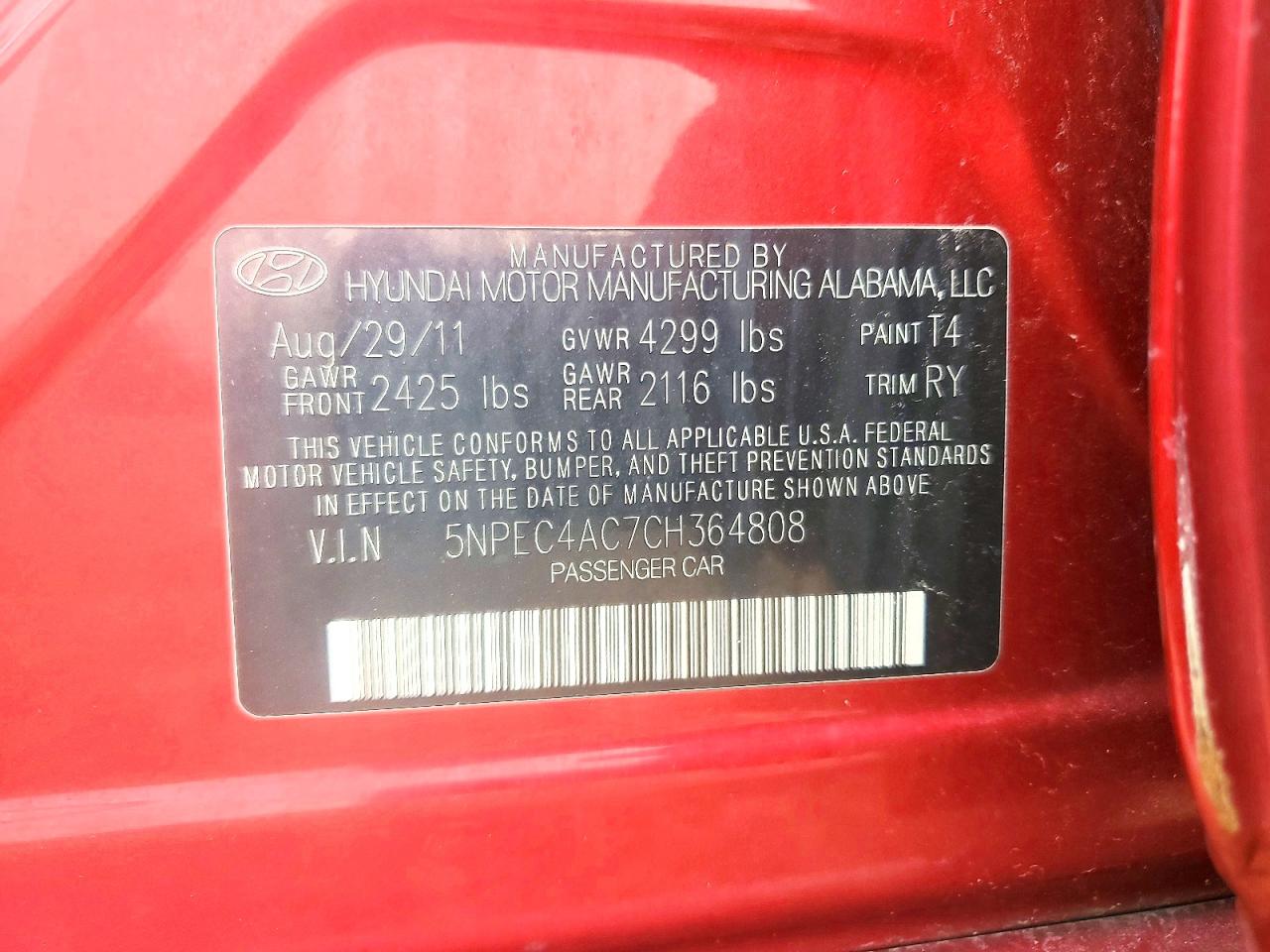 2012 Hyundai Sonata Se Red vin: 5NPEC4AC7CH364808
