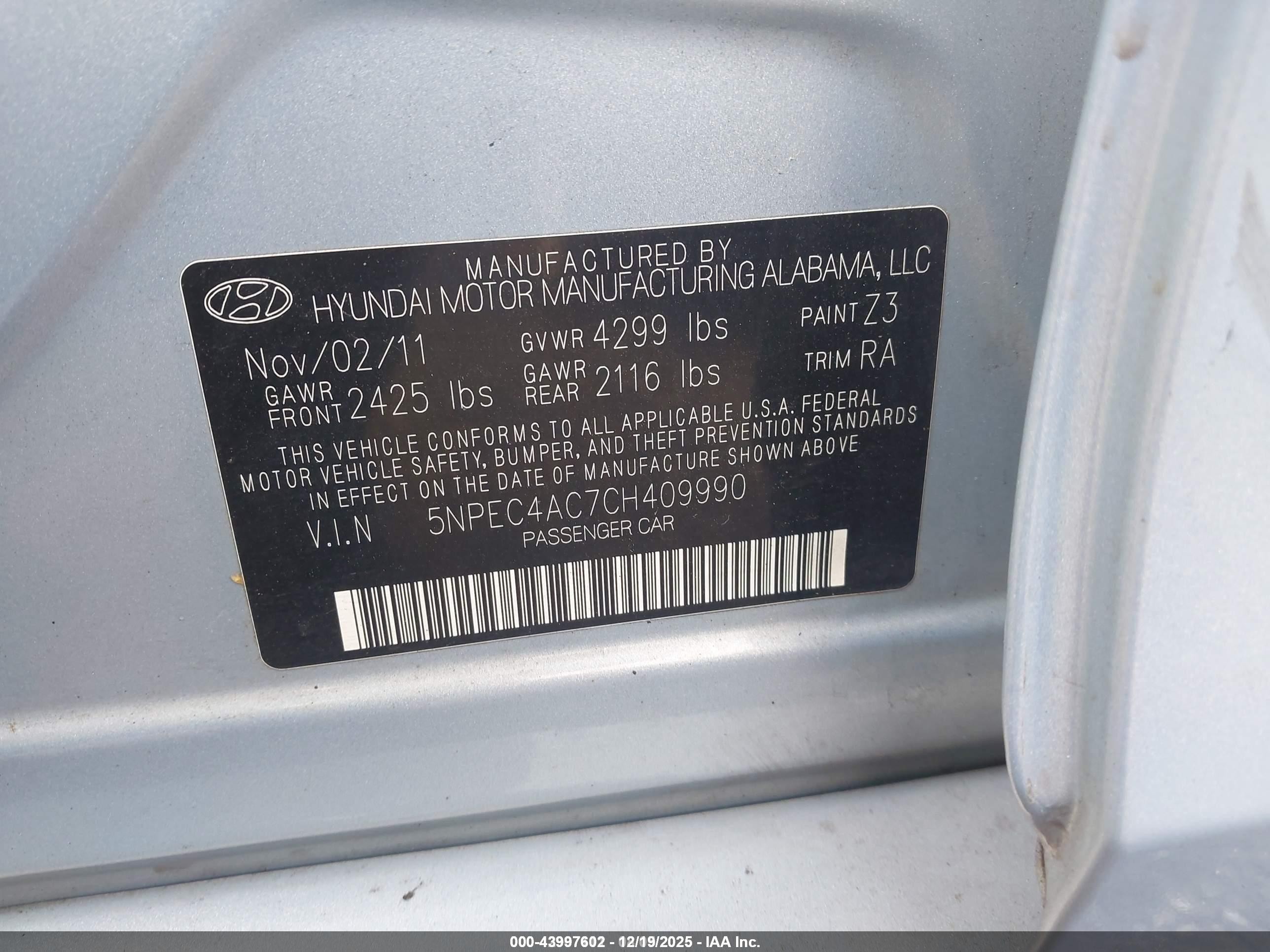2012 Hyundai Sonata Limited Blue vin: 5NPEC4AC7CH409990