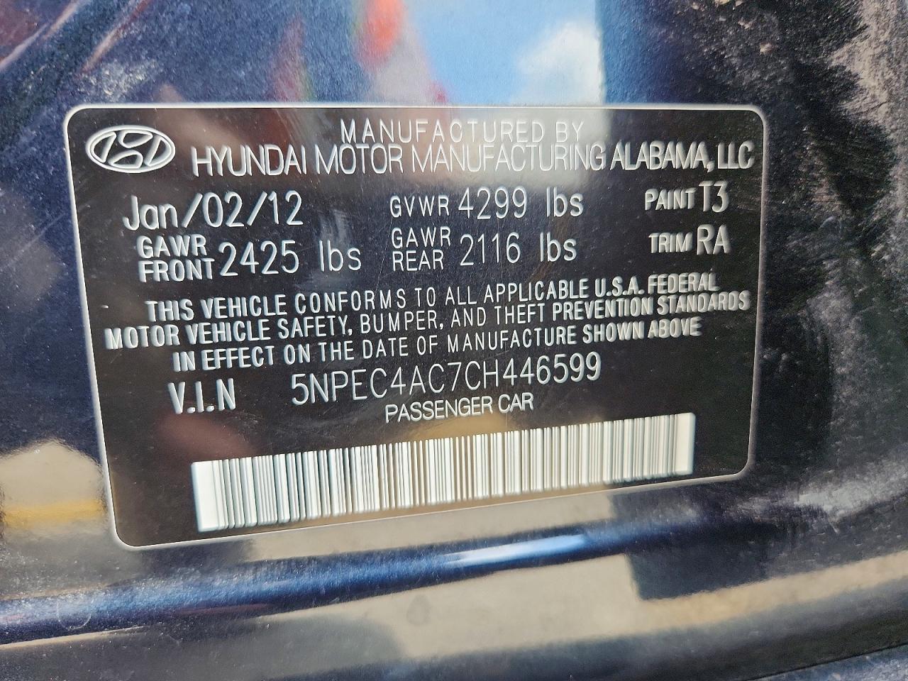 2012 Hyundai Sonata Se Black vin: 5NPEC4AC7CH446599