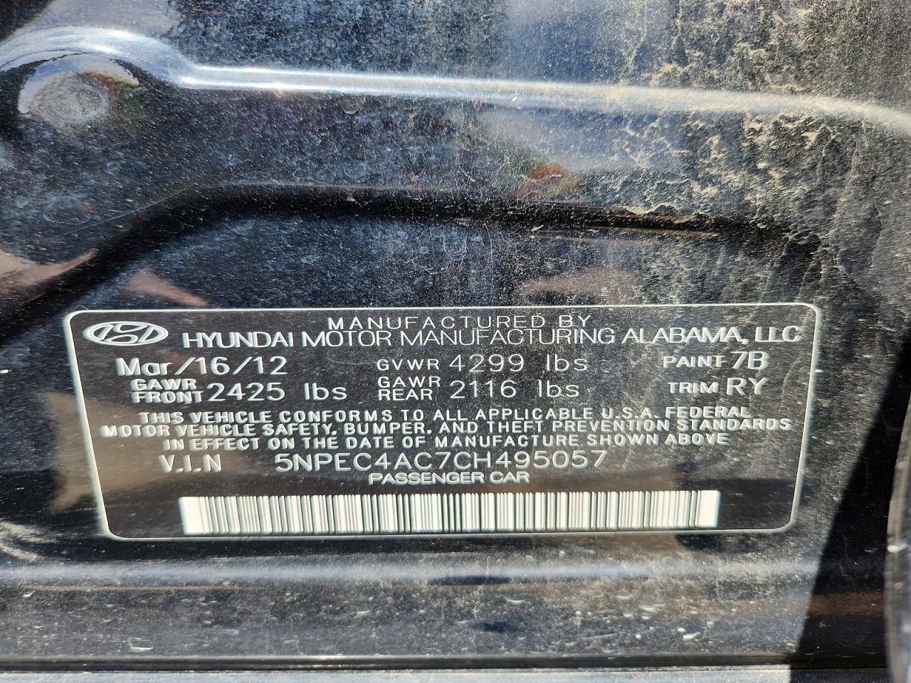 2012 Hyundai Sonata Se Black vin: 5NPEC4AC7CH495057