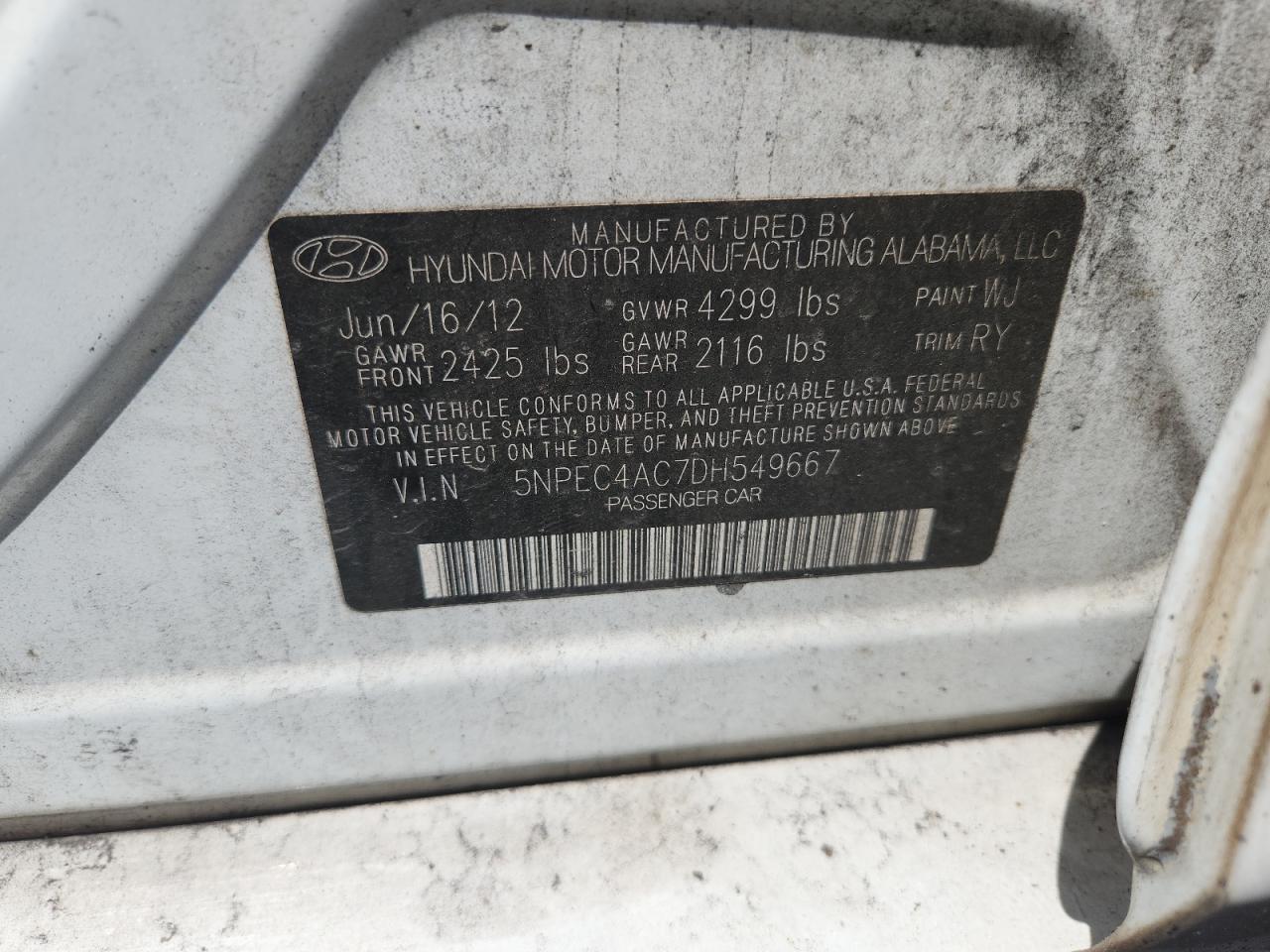 2013 Hyundai Sonata Se Белый vin: 5NPEC4AC7DH549667