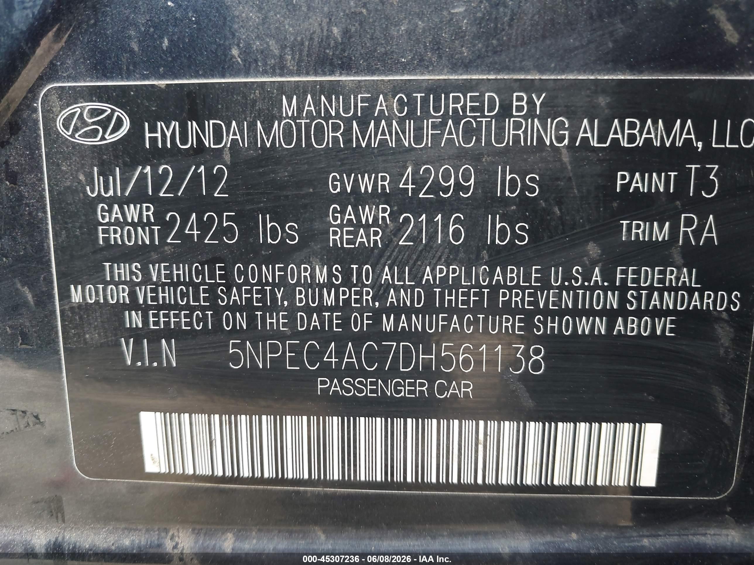 2013 Hyundai Sonata Limited Black vin: 5NPEC4AC7DH561138