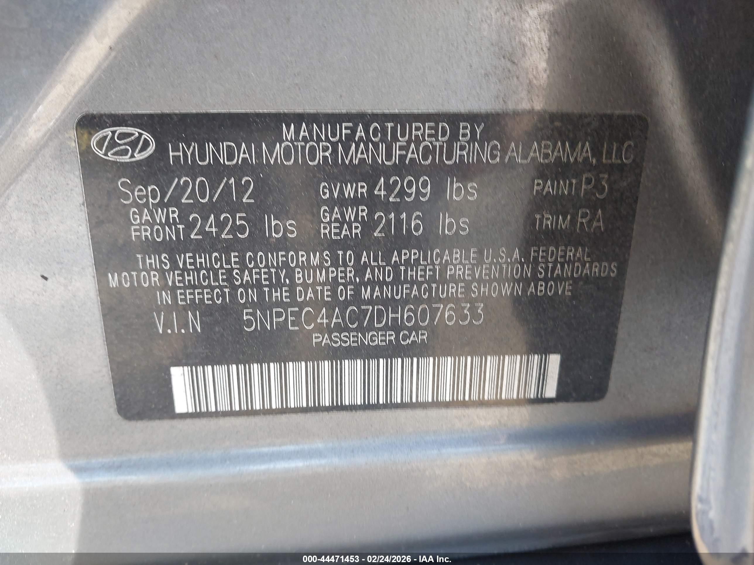 2013 Hyundai Sonata Se Gray vin: 5NPEC4AC7DH607633