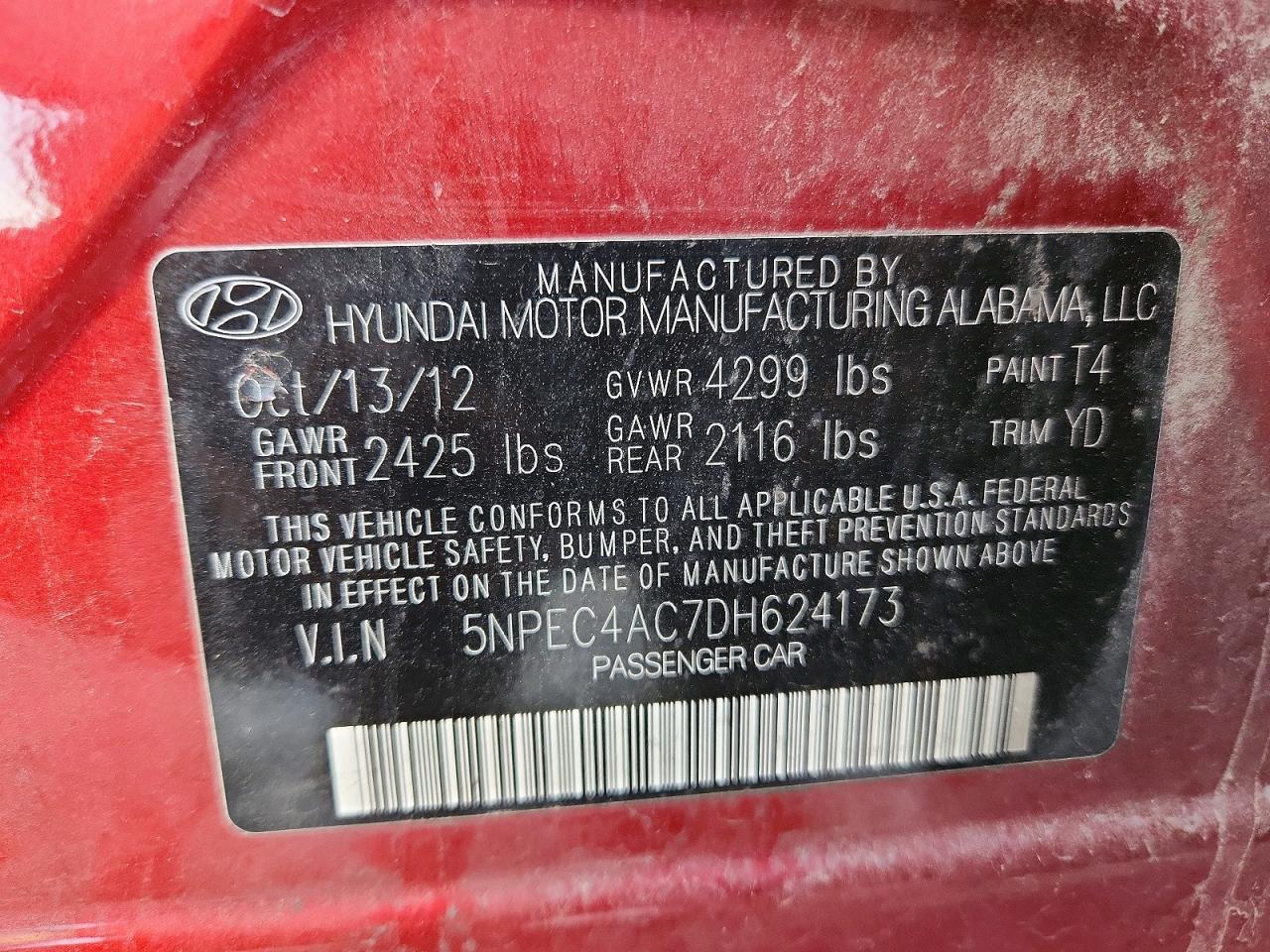 2013 Hyundai Sonata Limited Burgundy vin: 5NPEC4AC7DH624173