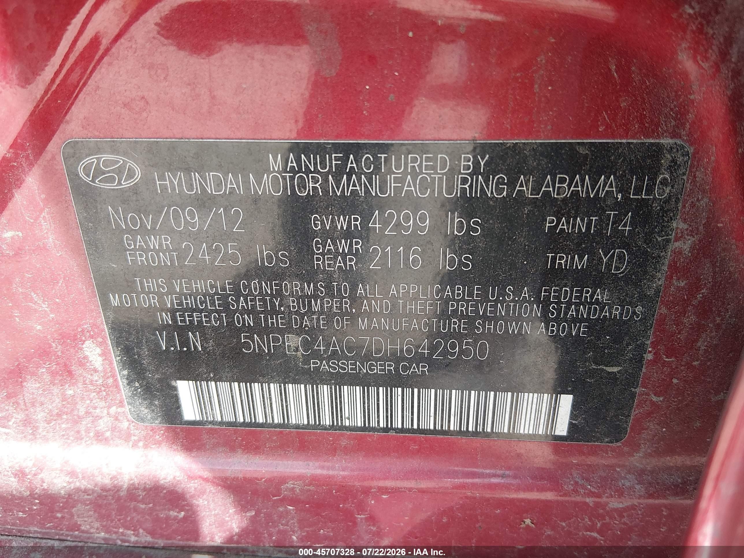 2013 Hyundai Sonata Limited Красный vin: 5NPEC4AC7DH642950