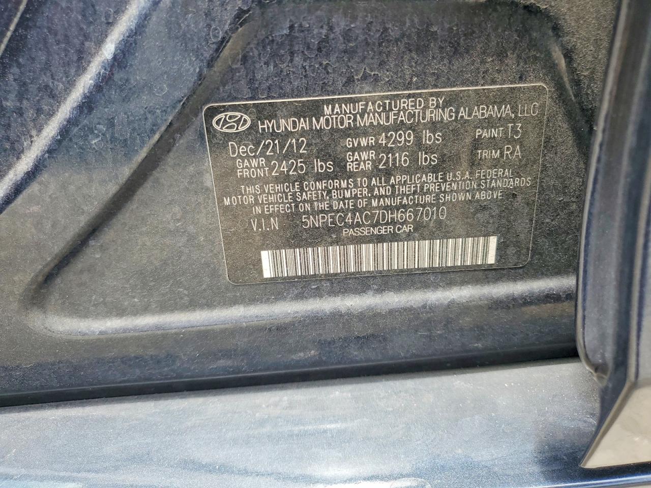 2013 Hyundai Sonata Se Charcoal vin: 5NPEC4AC7DH667010