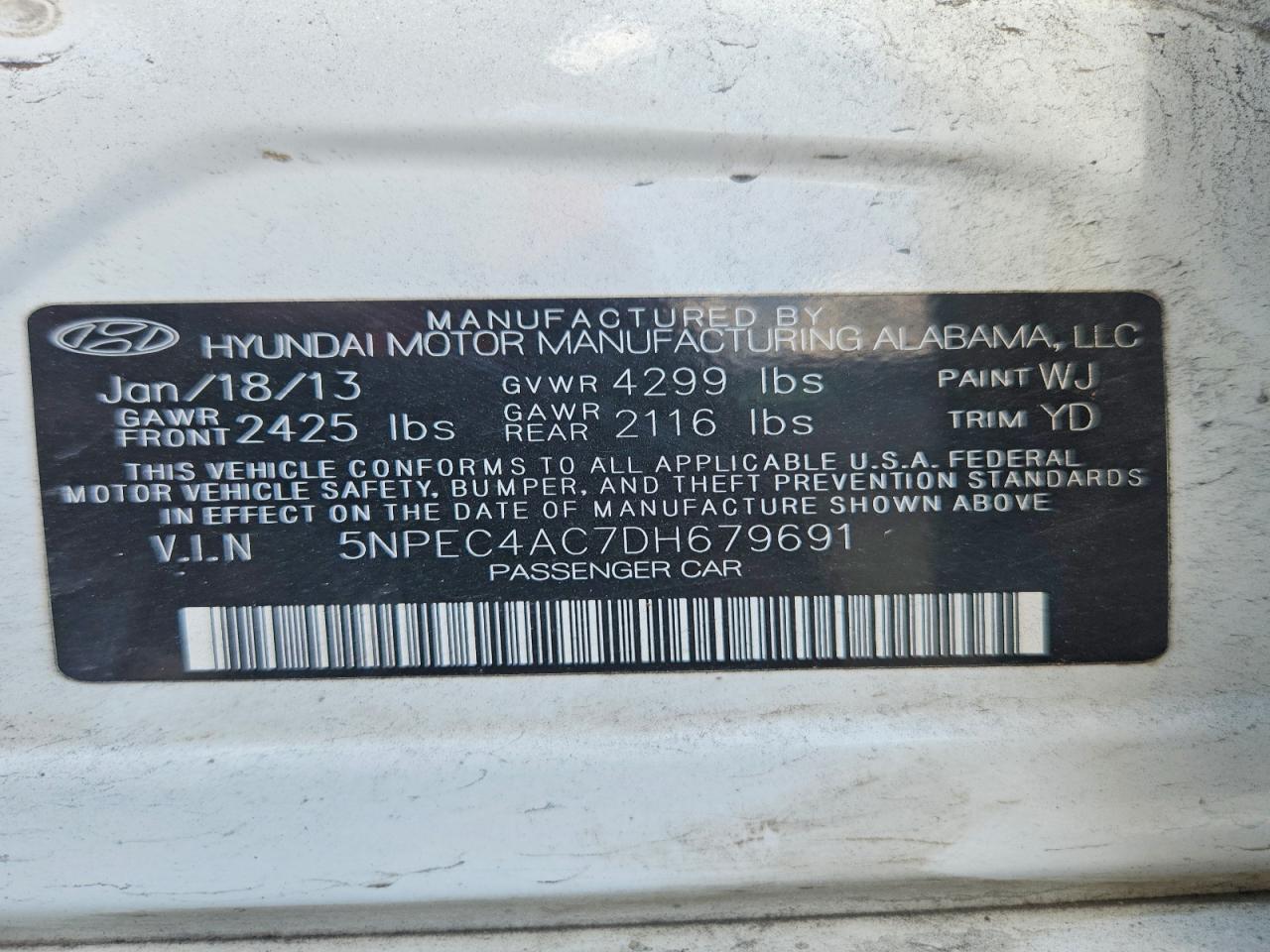 2013 Hyundai Sonata Limited White vin: 5NPEC4AC7DH679691