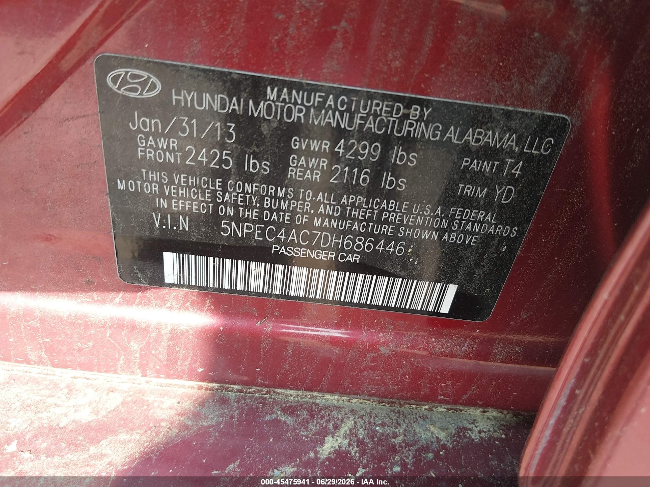 2013 Hyundai Sonata Limited Red vin: 5NPEC4AC7DH686446