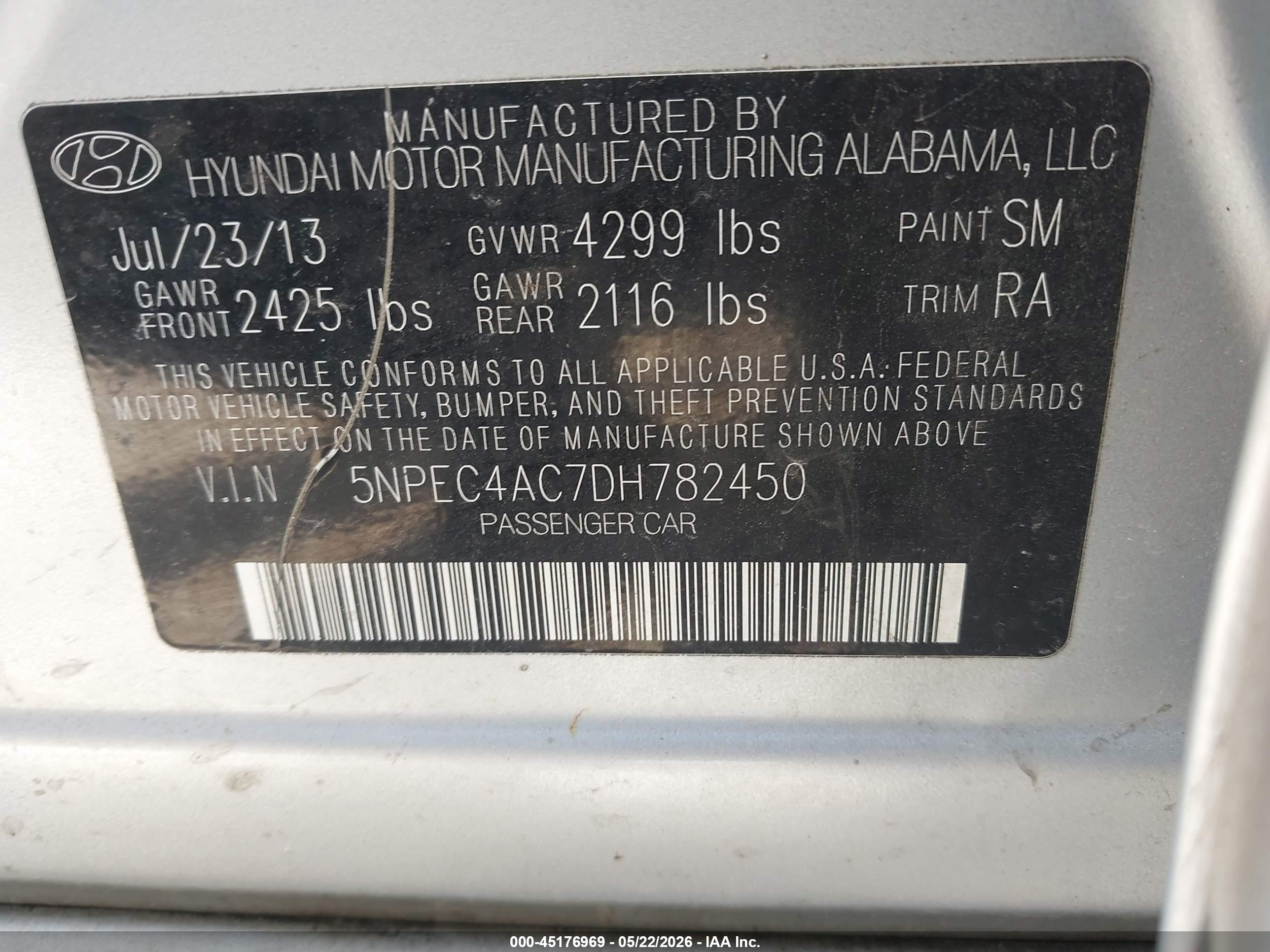 2013 Hyundai Sonata Se Silver vin: 5NPEC4AC7DH782450