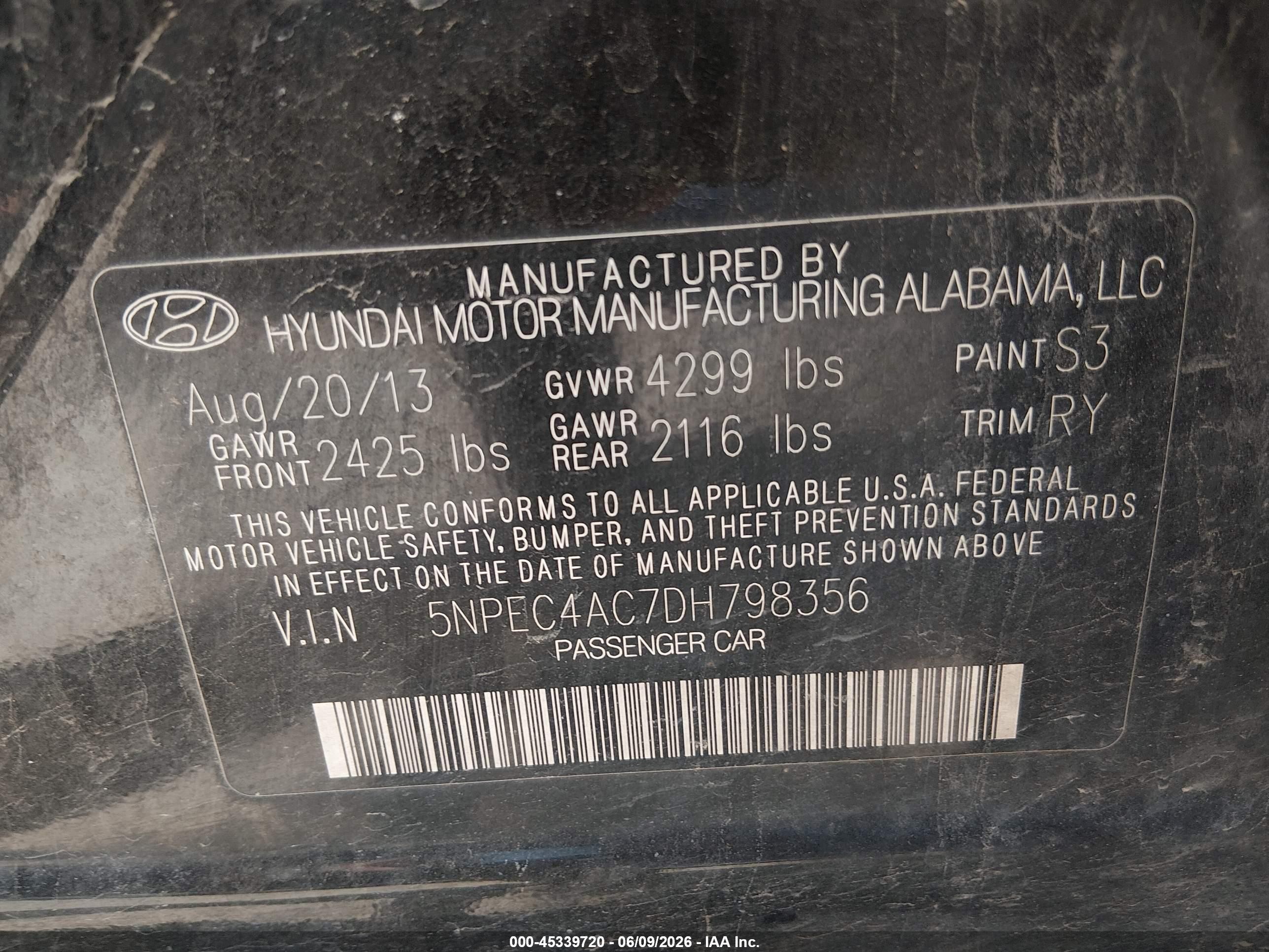 2013 Hyundai Sonata Se Black vin: 5NPEC4AC7DH798356