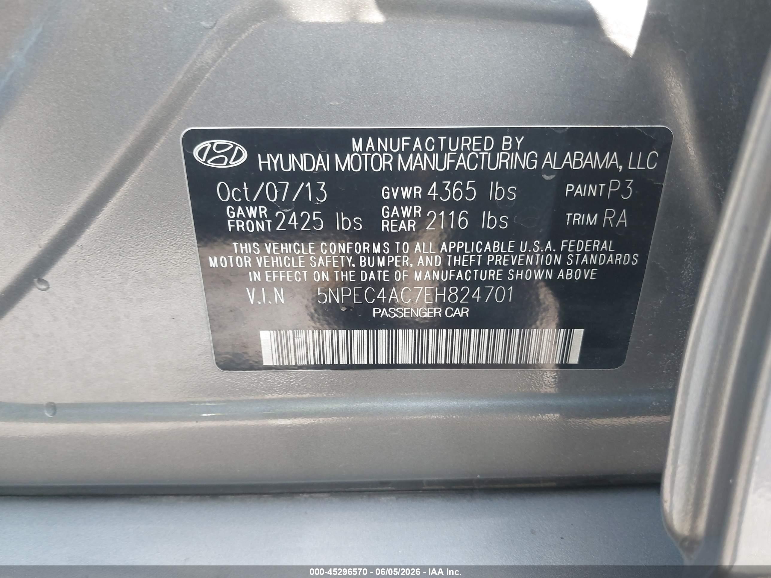 2014 Hyundai Sonata Se Gray vin: 5NPEC4AC7EH824701