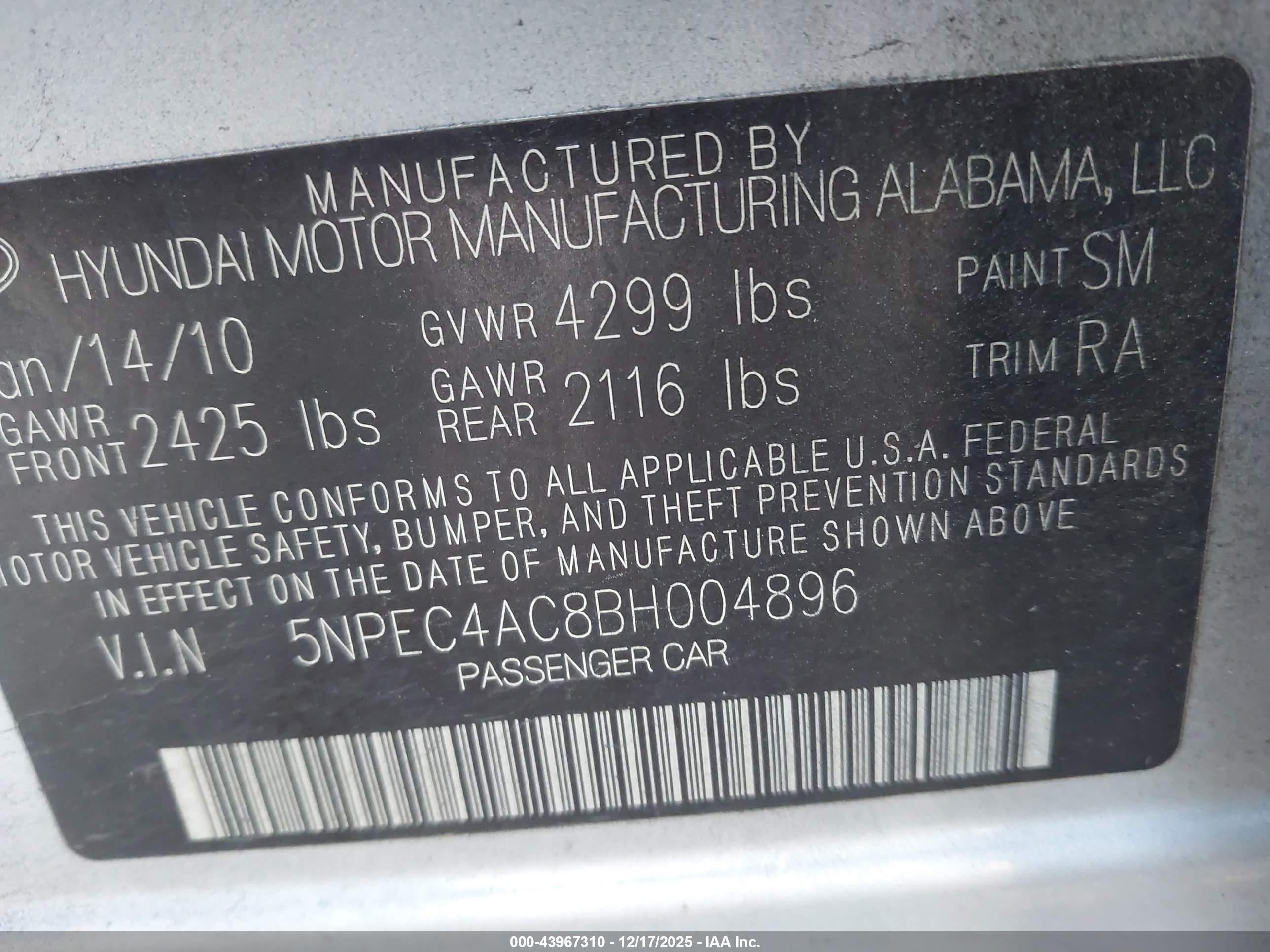 2011 Hyundai Sonata Limited Silver vin: 5NPEC4AC8BH004896