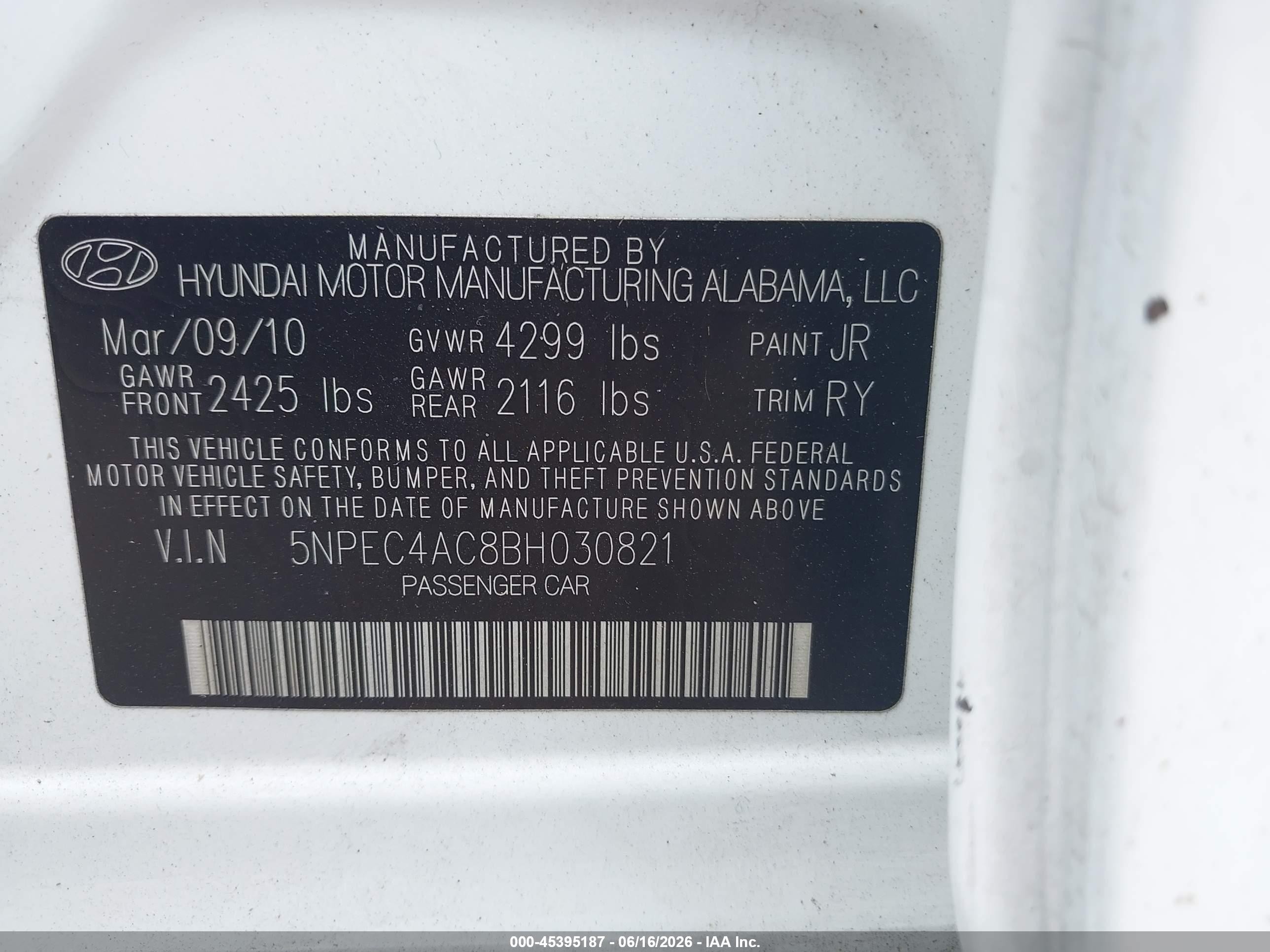 2011 Hyundai Sonata Limited White vin: 5NPEC4AC8BH030821