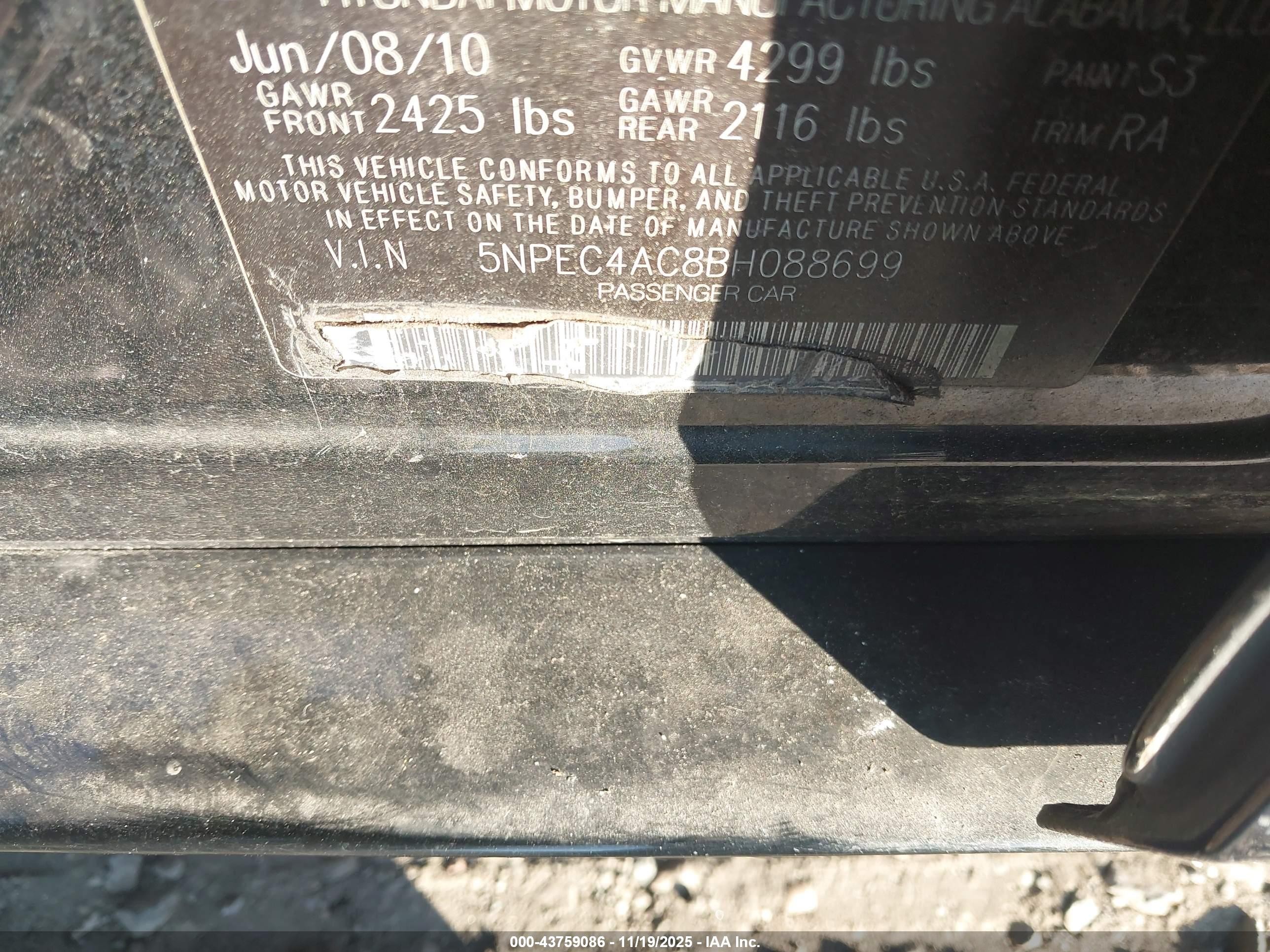 2011 Hyundai Sonata Limited Black vin: 5NPEC4AC8BH088699