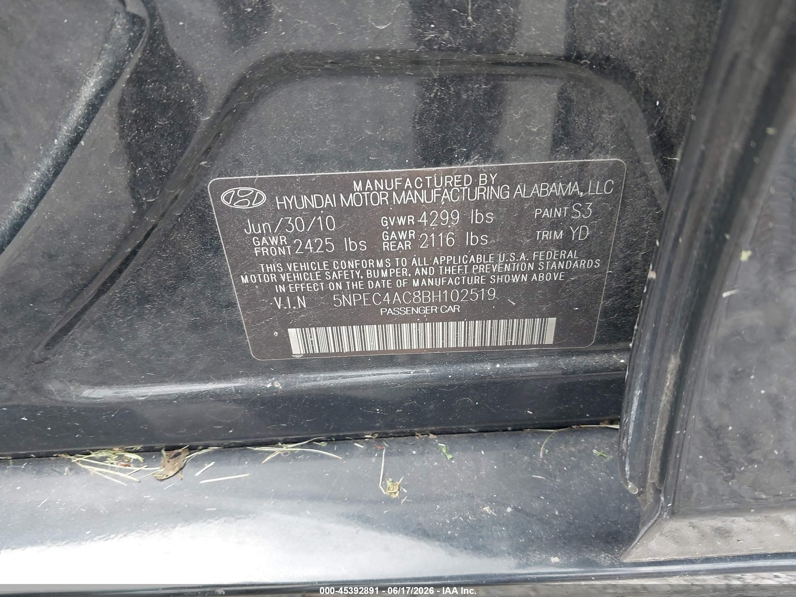 2011 Hyundai Sonata Limited Black vin: 5NPEC4AC8BH102519