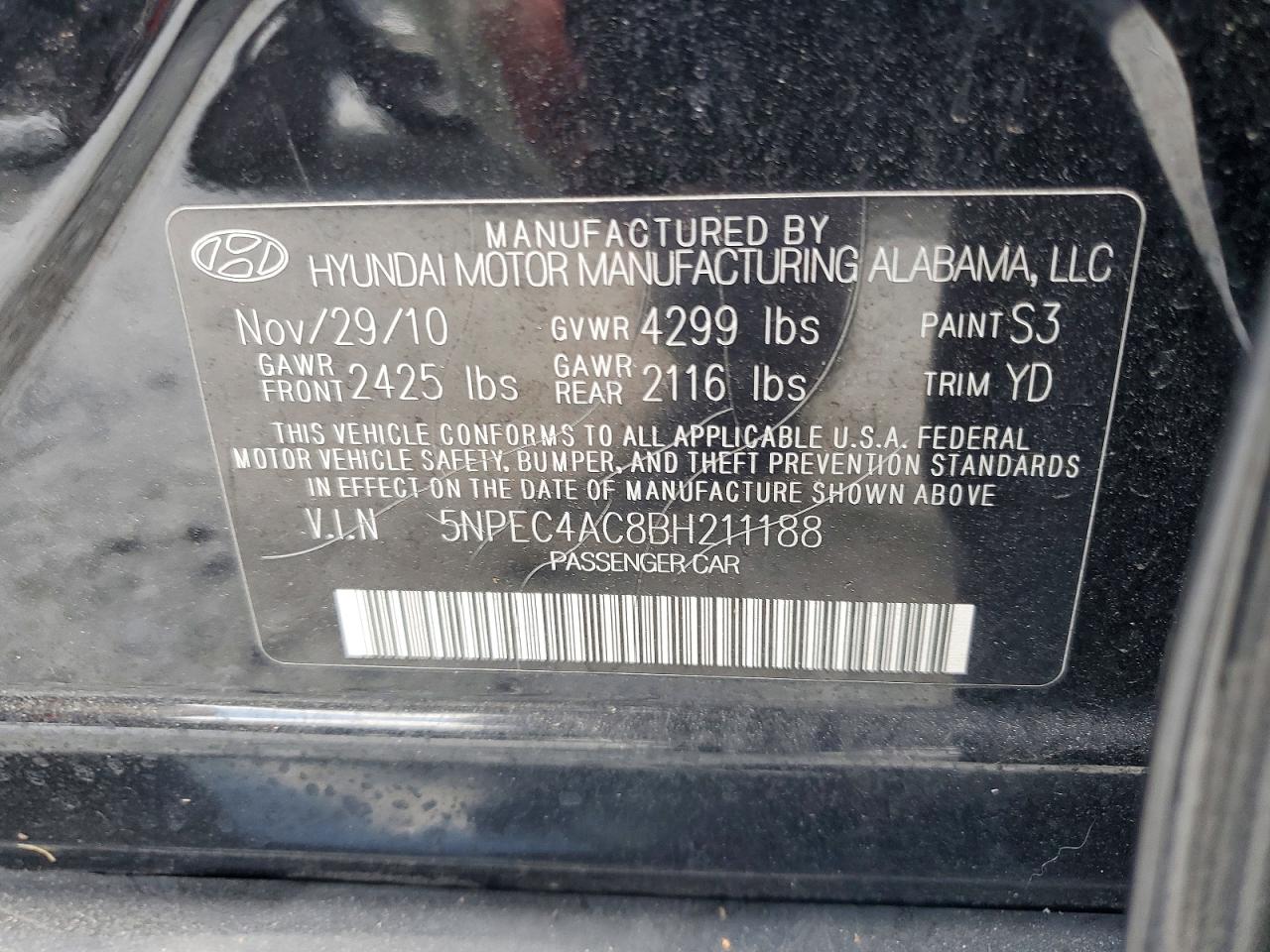 2011 Hyundai Sonata Limited Black vin: 5NPEC4AC8BH211188