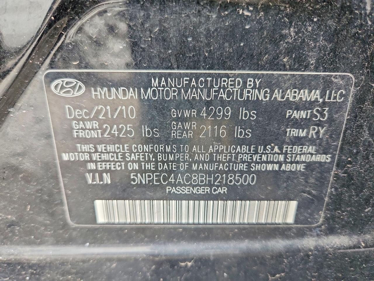 2011 Hyundai Sonata Limited Black vin: 5NPEC4AC8BH218500